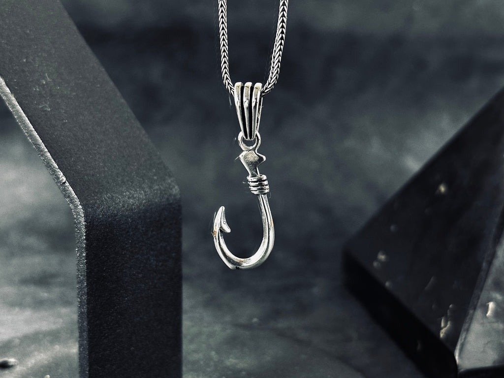 Fishing Hook Pendant Necklace: Silver Jewelry (Chain Length Options)