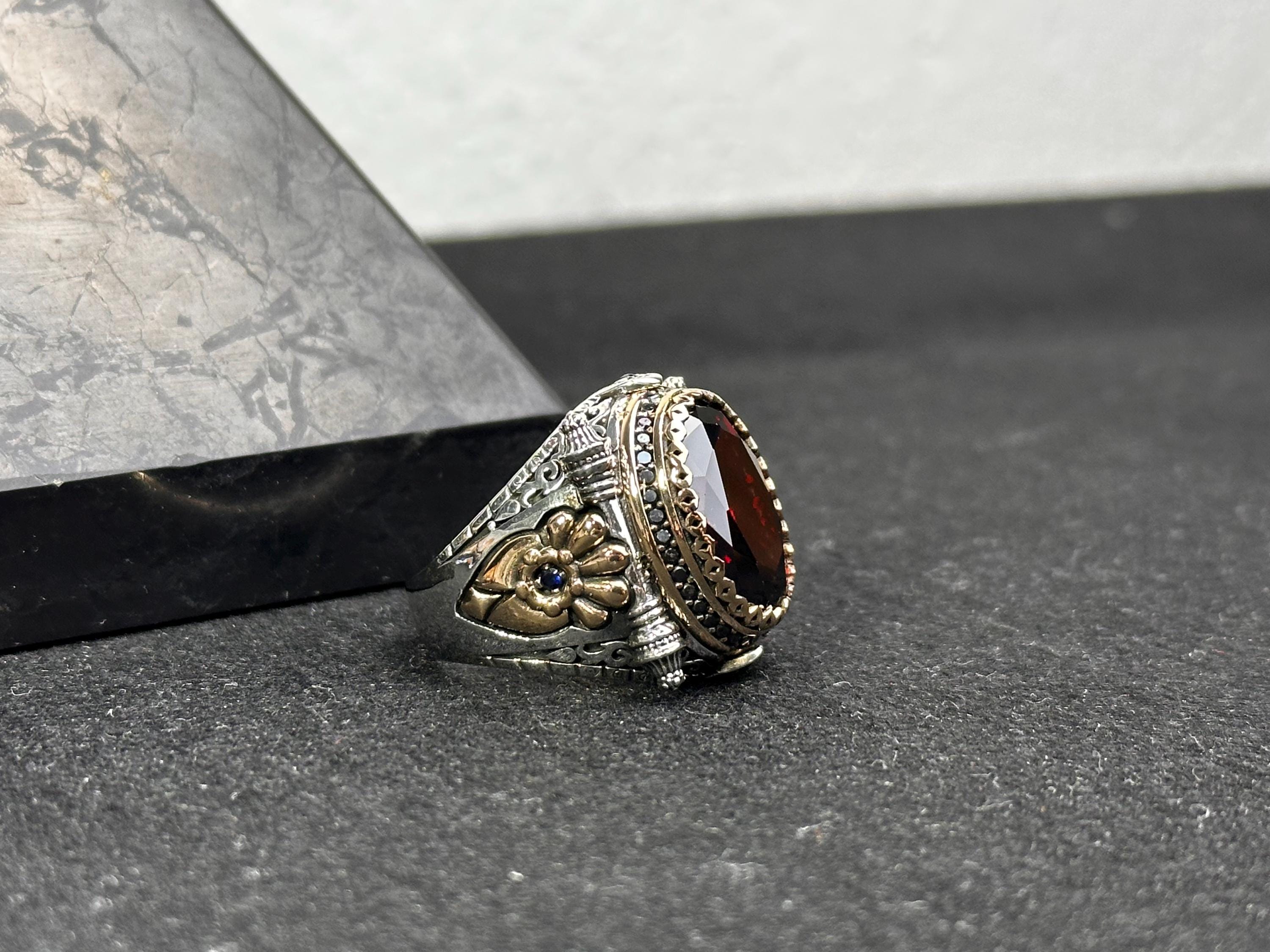 Red Zirconium Stone Ring: Sterling Silver Handmade Jewelry
