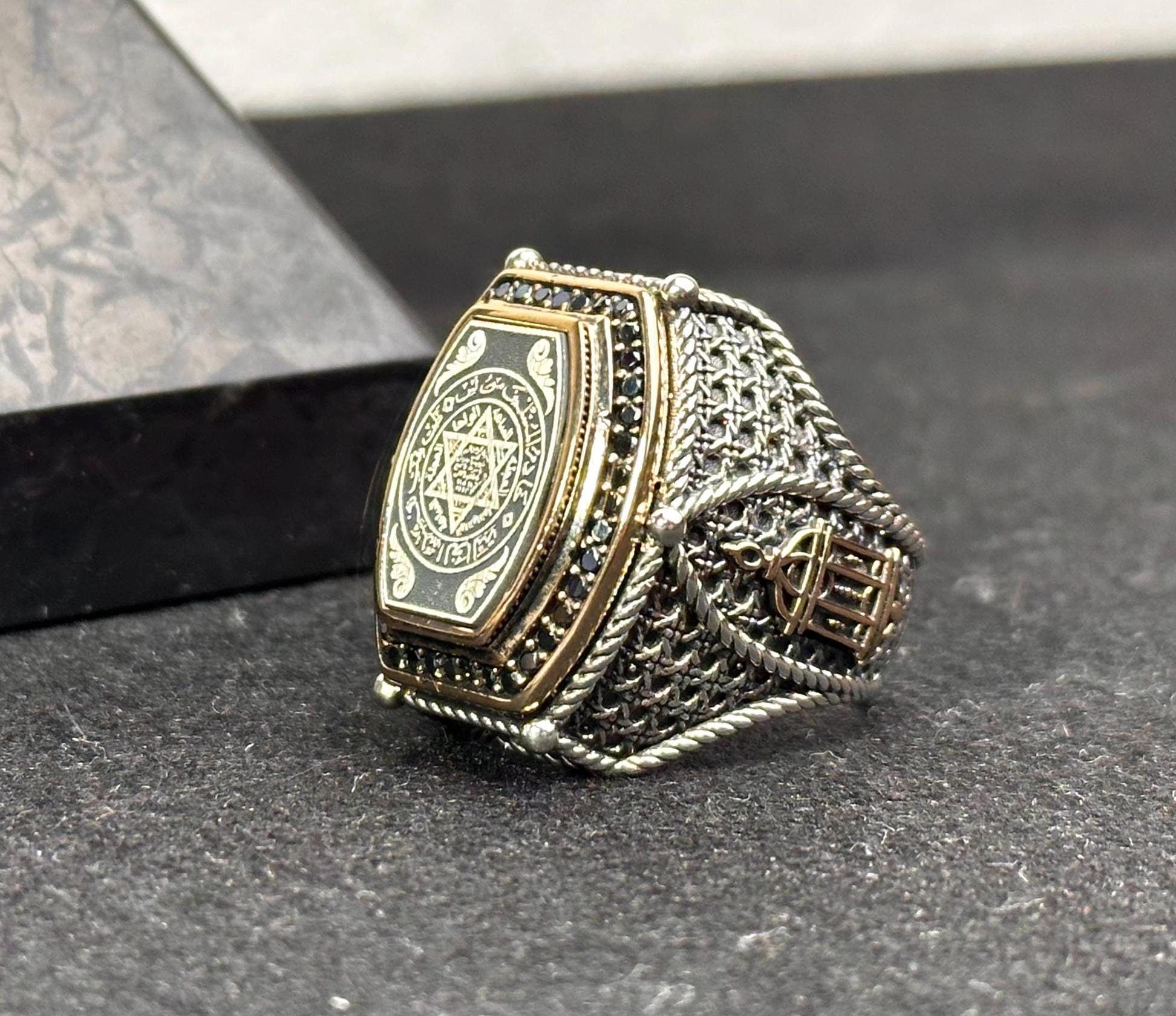 Solomon Seal Ring: Engraved Sterling Silver, Bold Men's Band