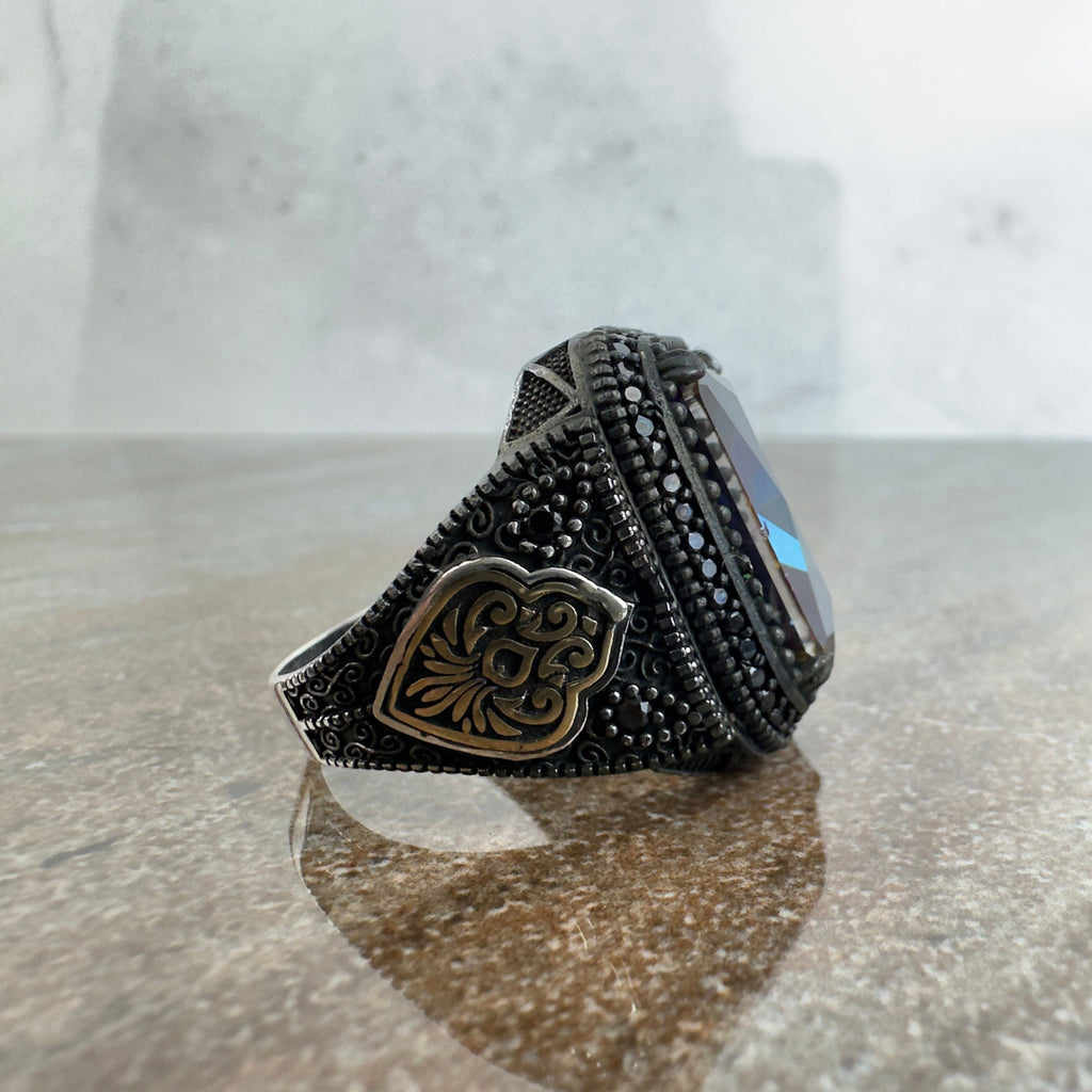 Men's Mystic Topaz Ring: Handmade Sterling Silver (Signet Style)