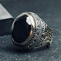 Black Zircon Men's Ring - Handmade Turkish Sterling Silver