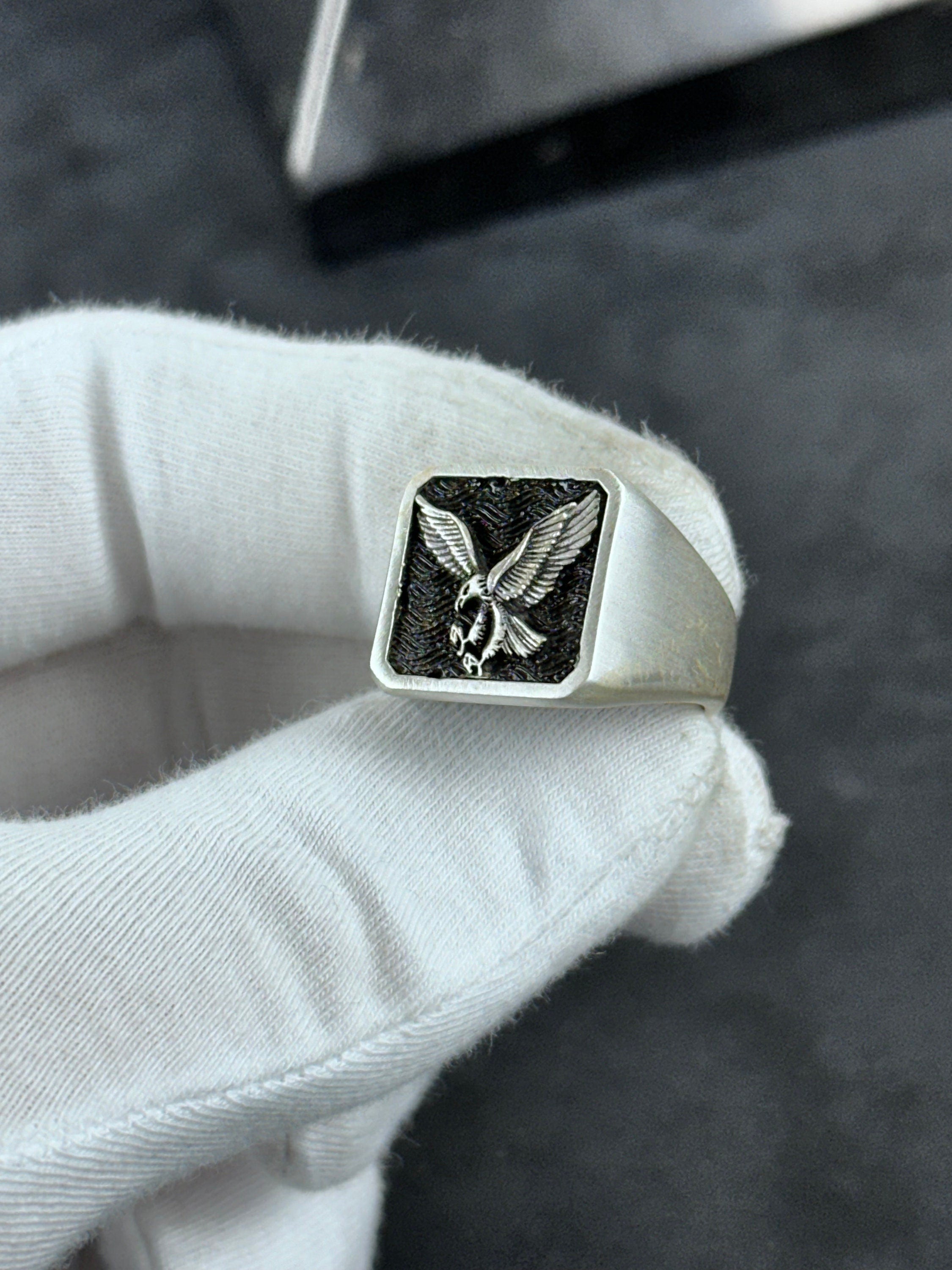 Sterling Silver Eagle Ring: Handmade Men's Statement Accessory