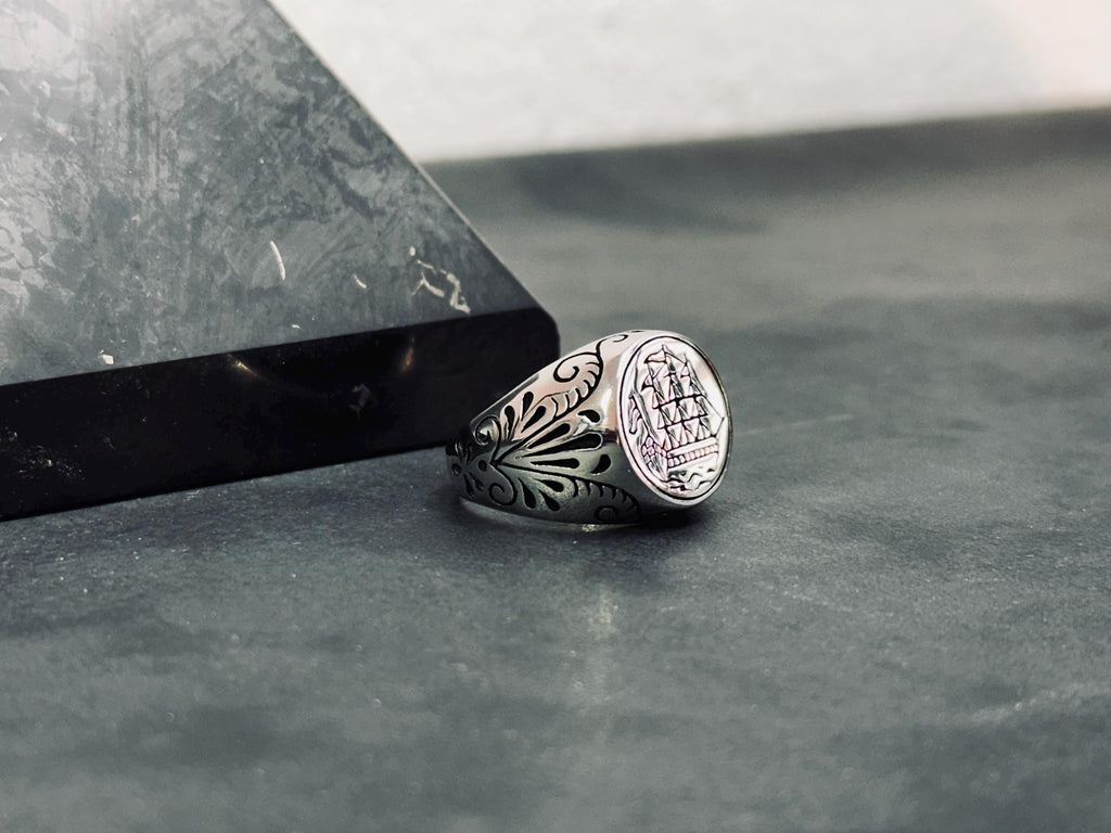 Sterling Silver Ship Ring: Nautical Jewelry (Handmade, Gift Box Included)