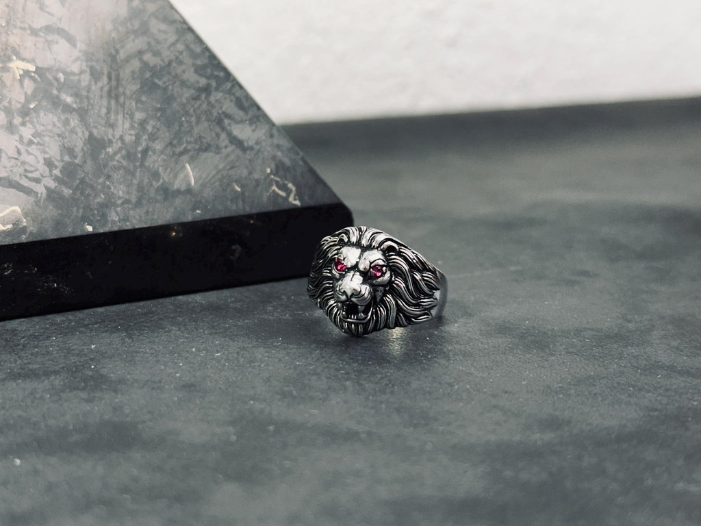 Sterling Silver Lion Head Ring: Handmade Men's Statement Jewelry