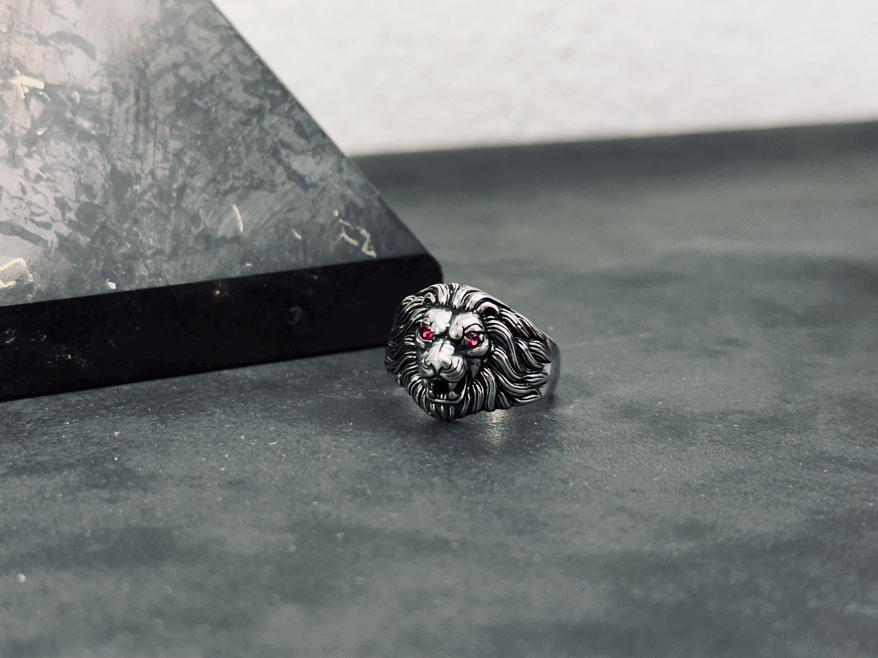 Sterling Silver Lion Head Ring: Handmade Men's Statement Jewelry