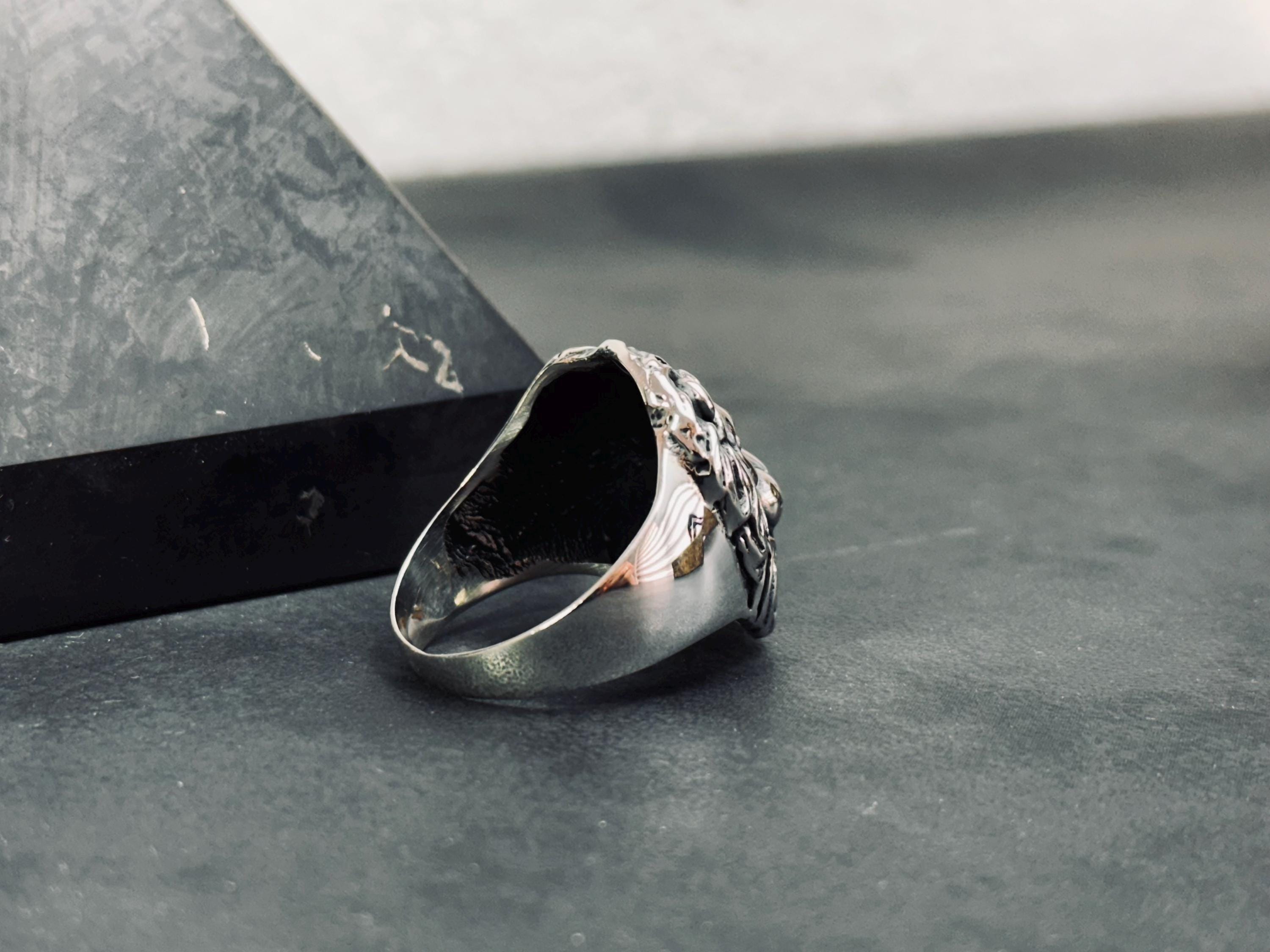 Sterling Silver Lion Head Ring, Handmade Animal Jewelry (Men's Size)