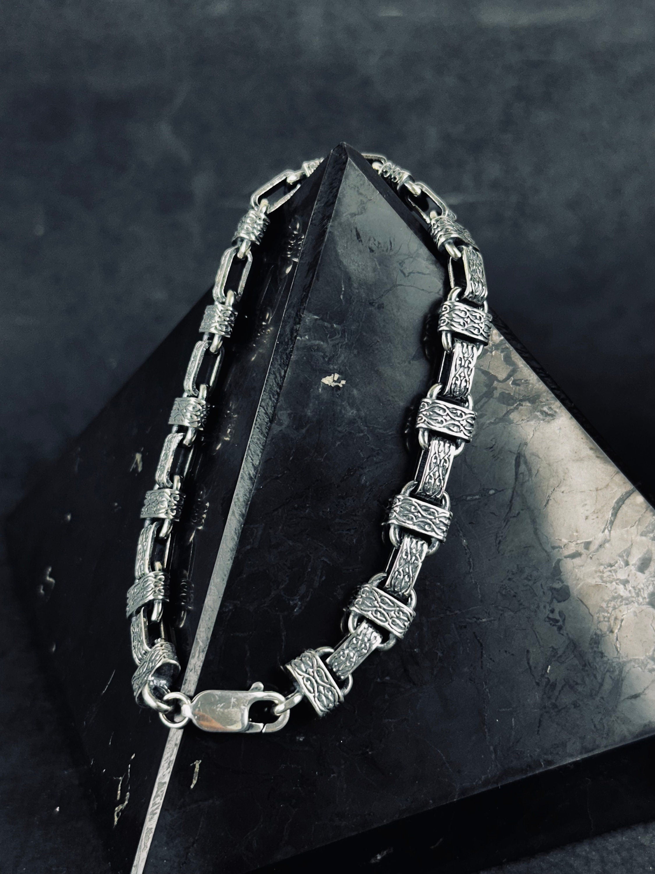 Chain Bracelet: Silver Ring Motif - 925 Sterling Handmade