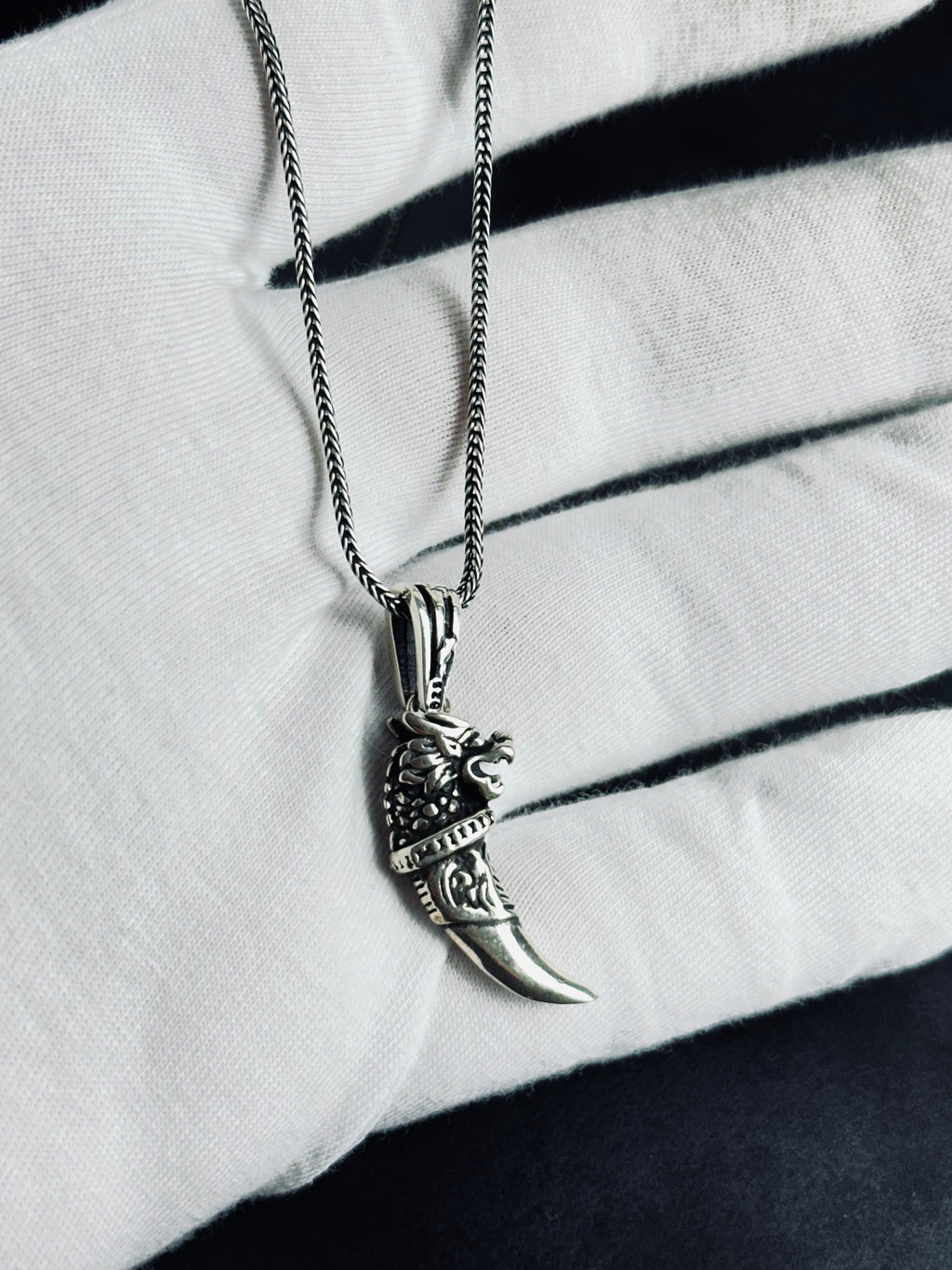 Silver Dragon Necklace: Chinese Dragontooth Pendant