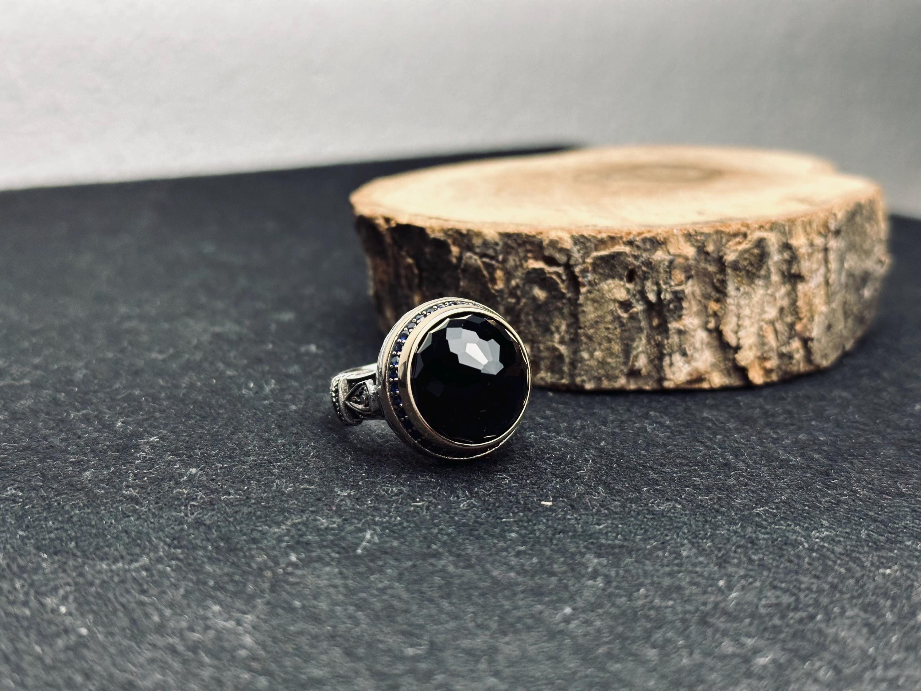 Men's Silver Ring: Minimal Black Stone Design (Handmade 925)