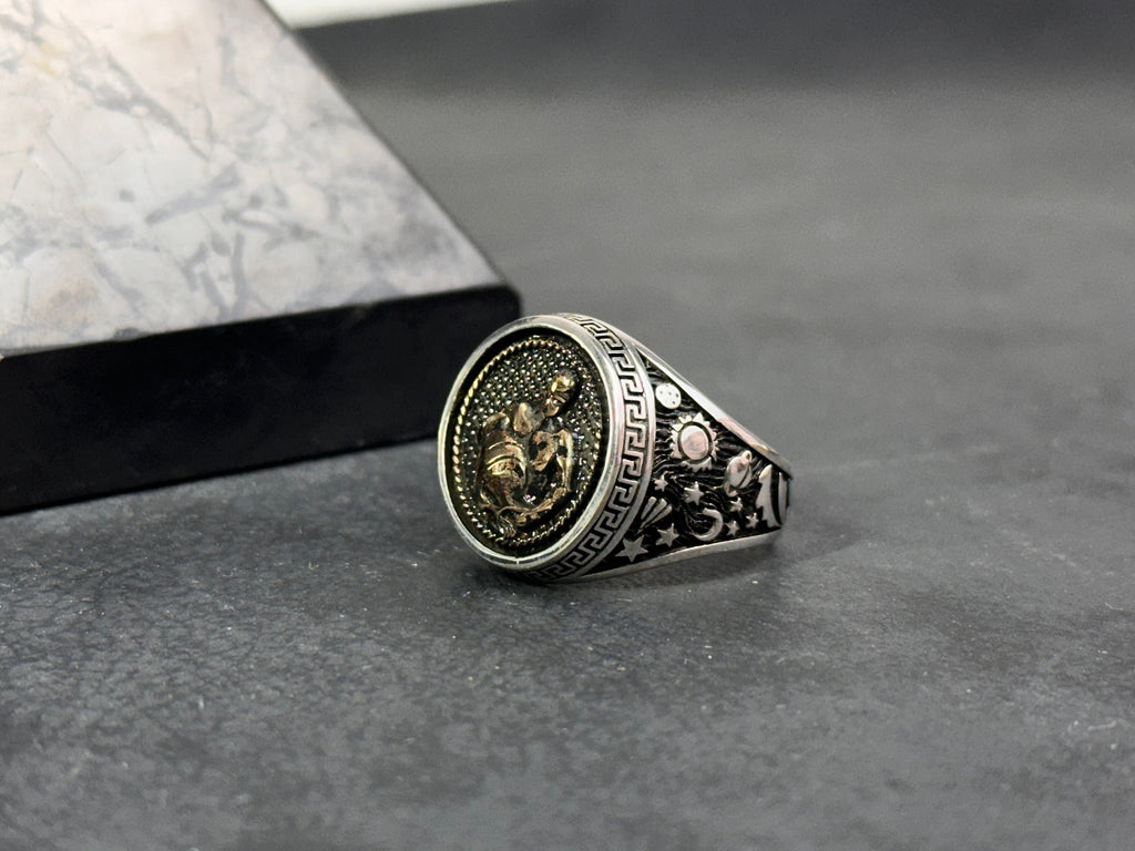 Sterling Silver Aquarius Ring - Zodiac Astrology Jewelry