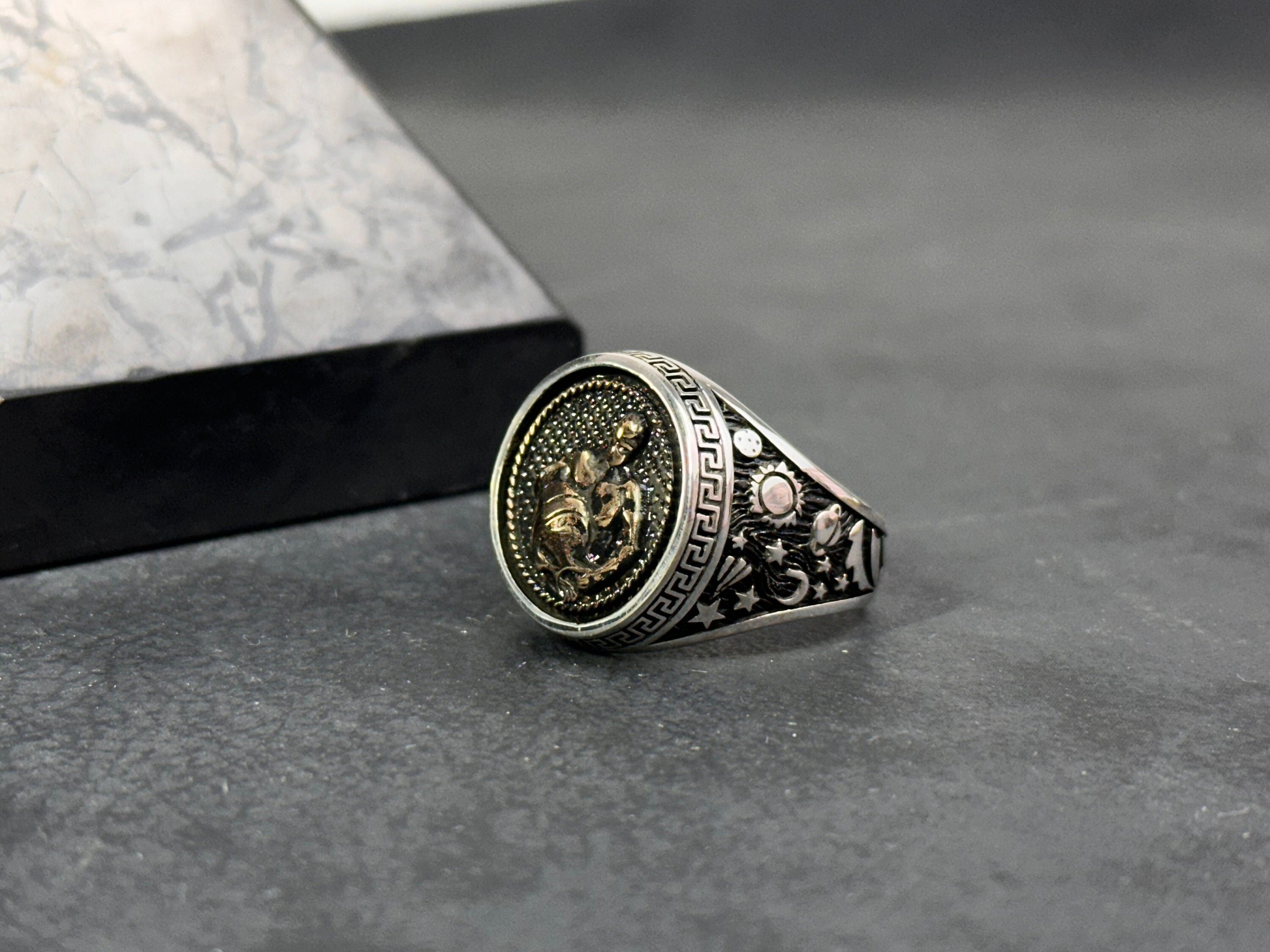 Sterling Silver Aquarius Ring - Zodiac Astrology Jewelry