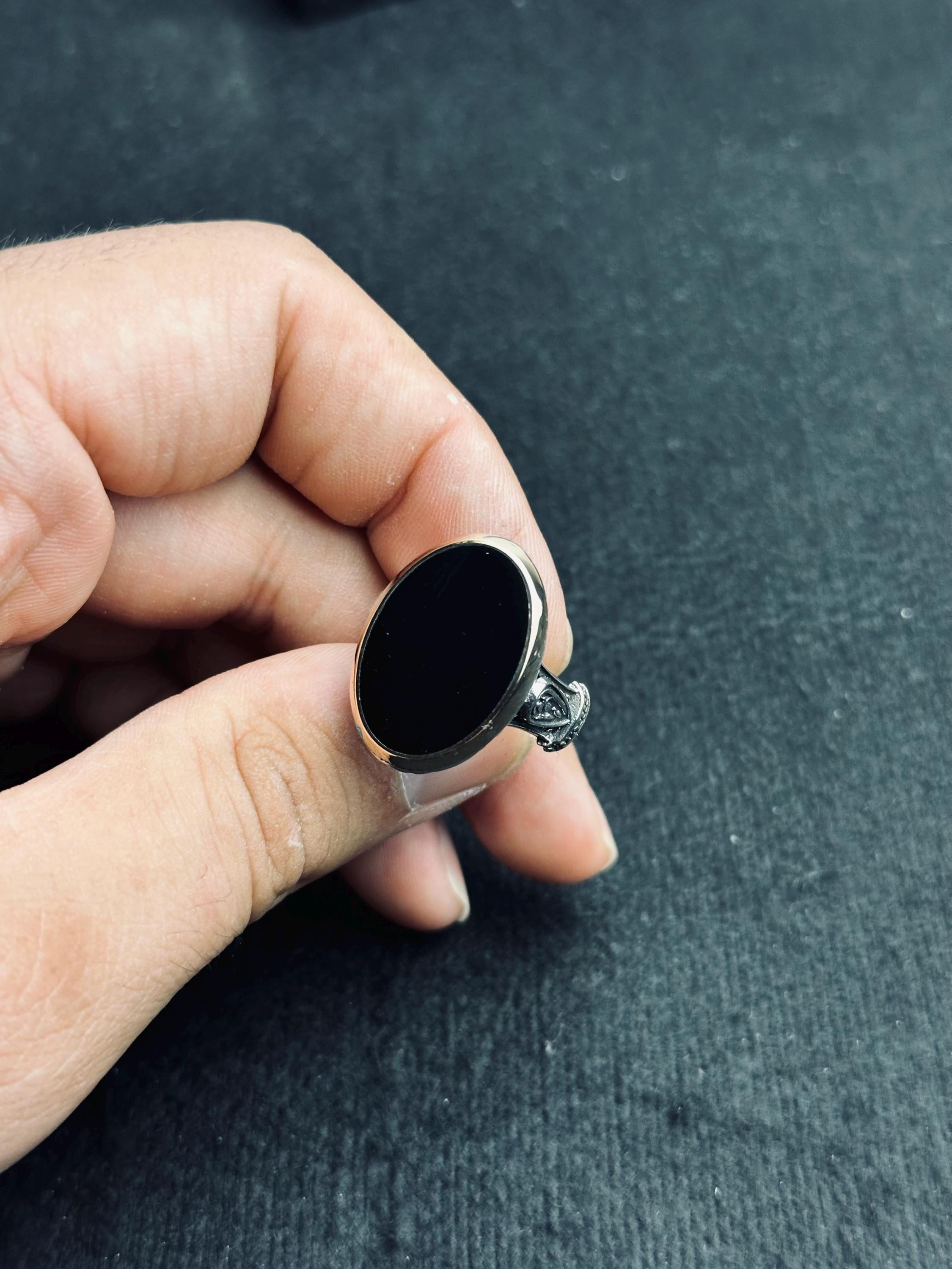 Oval Black Onyx Ring - Handmade Sterling Silver, Unisex Style