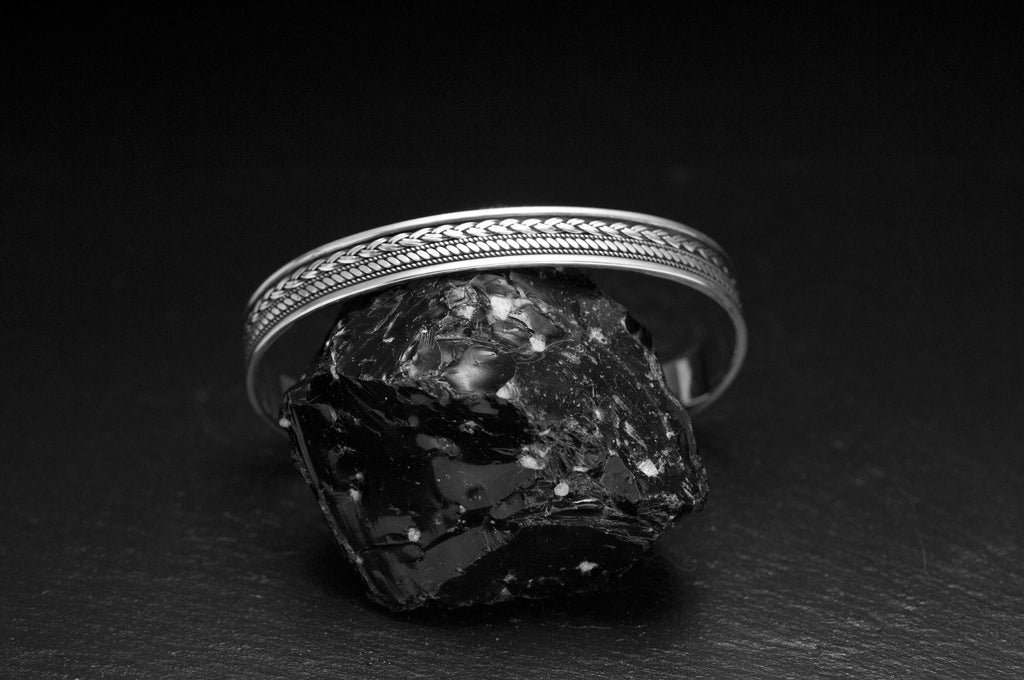 Engraved Silver Cuff Bracelet: Handmade Adjustable Design (Men's)