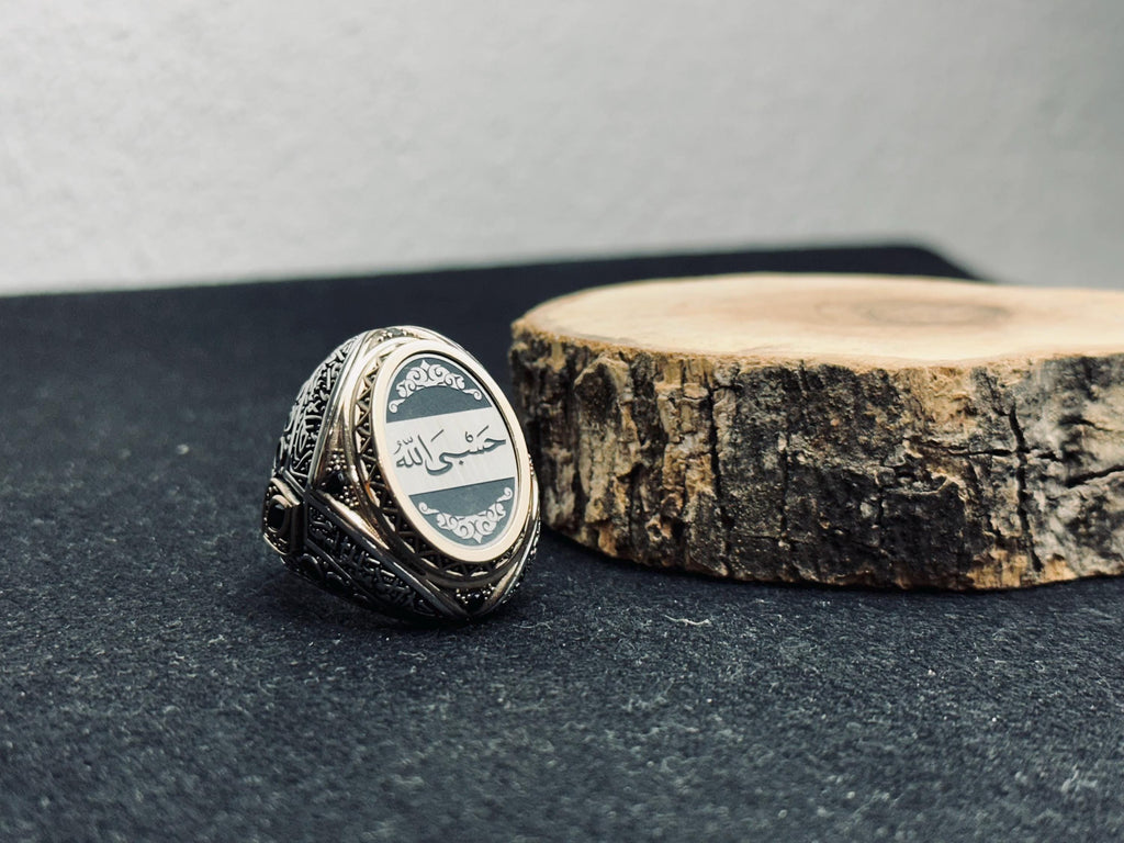Men's Sterling Silver Ring: Arabic Engraving - Handmade Faith Design