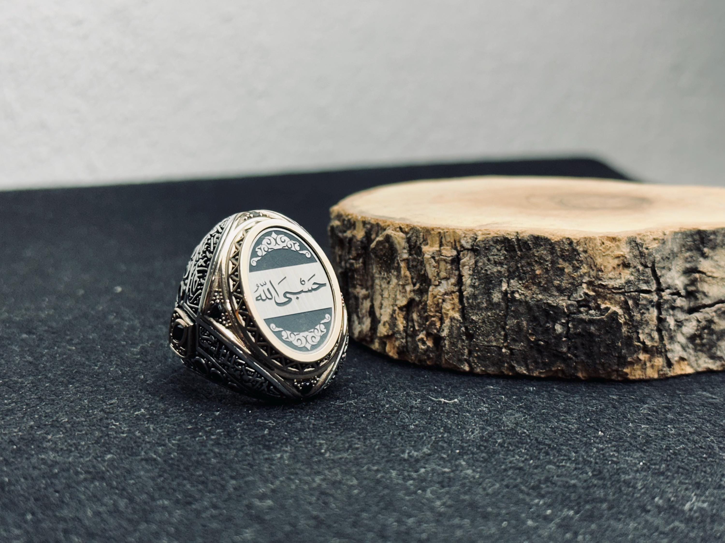 Men's Sterling Silver Ring: Arabic Engraving - Handmade Faith Design