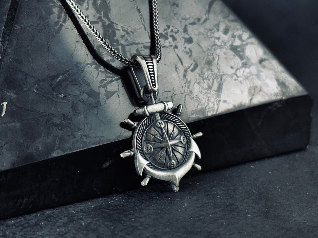 Nautical Silver Compass Necklace - Handcrafted Pendant Jewelry