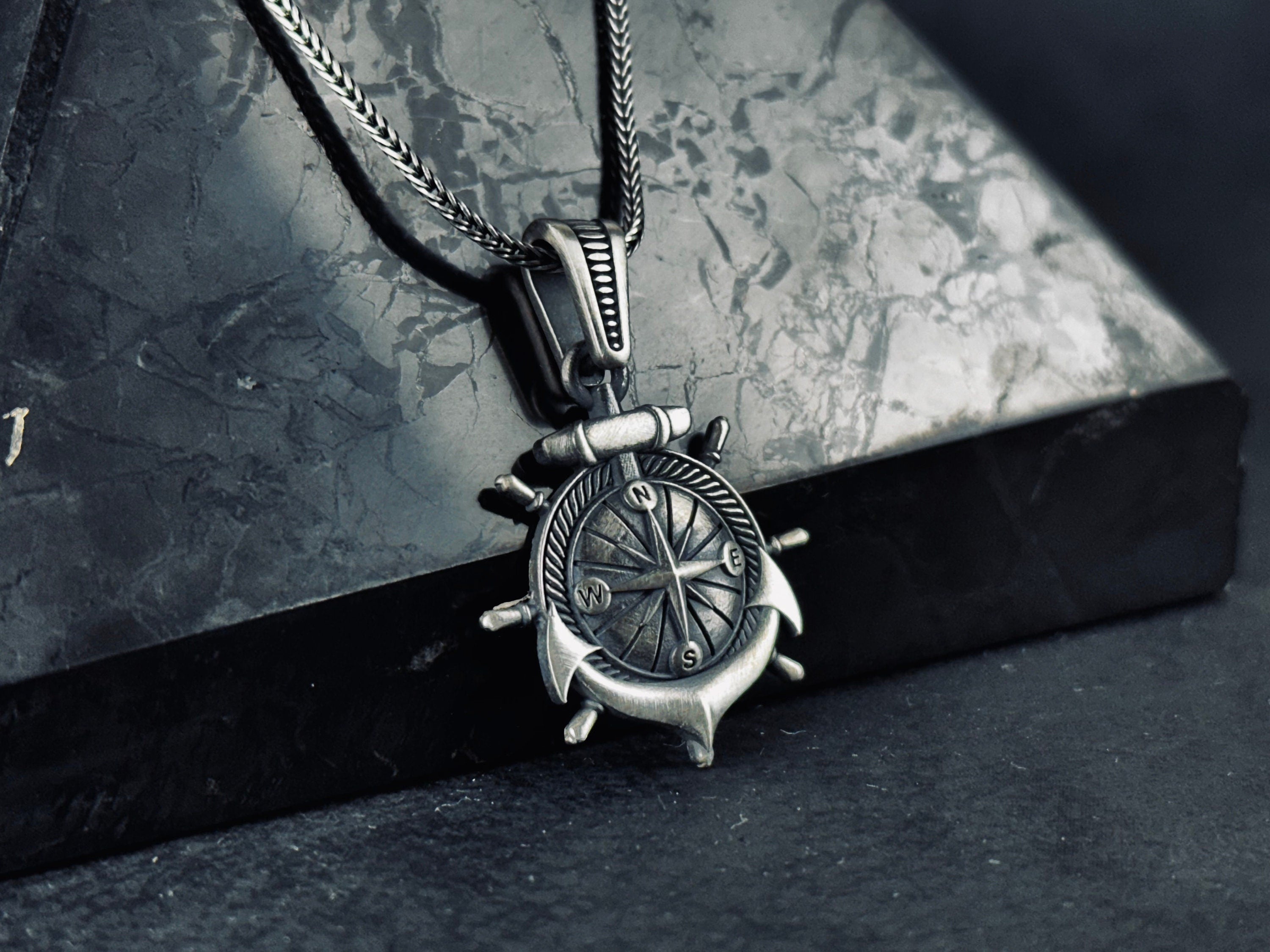 Nautical Silver Compass Necklace - Handcrafted Pendant Jewelry