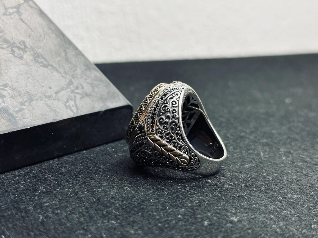 Silver Men's Ring - Handmade Oval with Arabic Surah Engraving