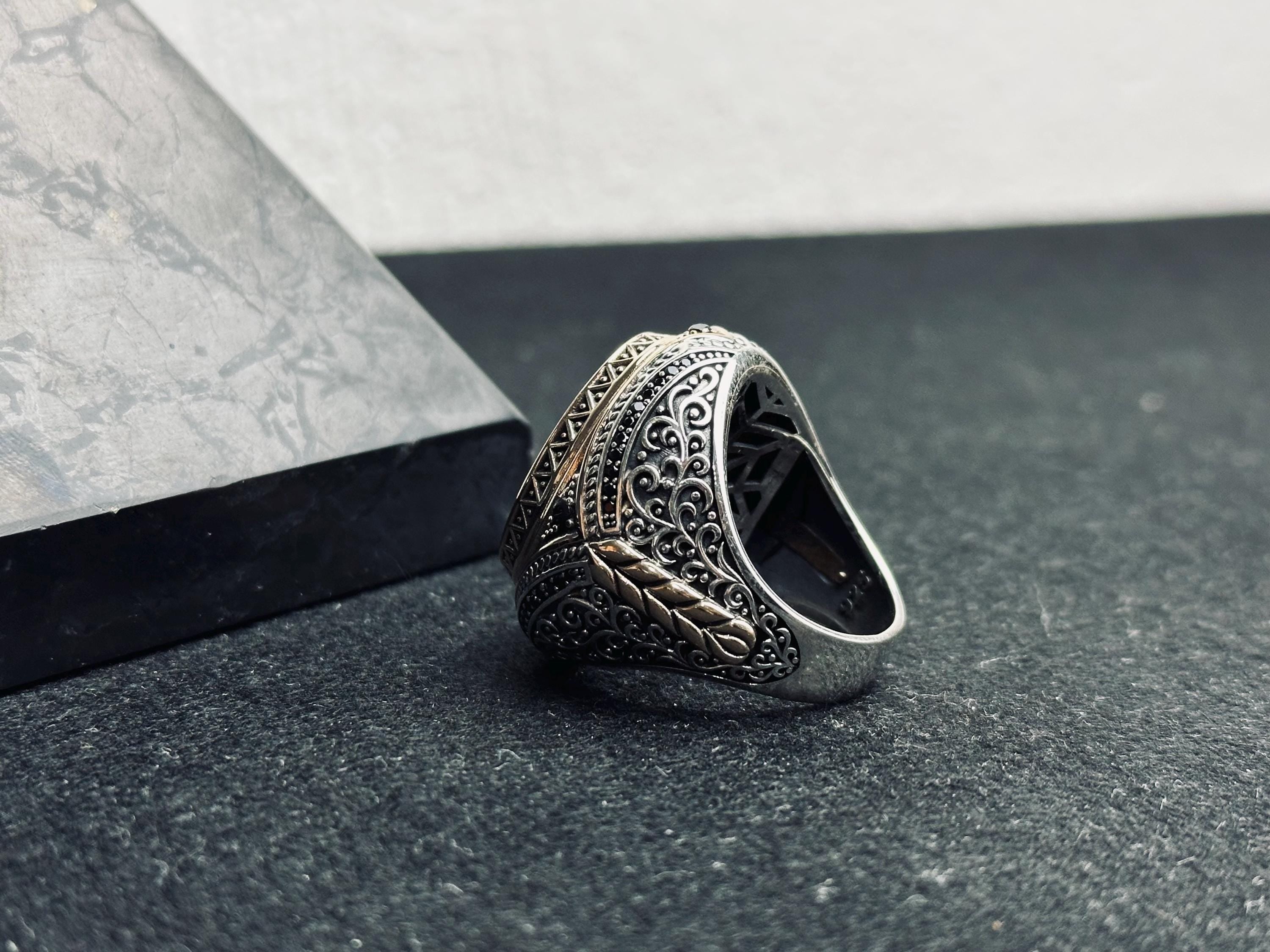 Silver Men's Ring - Handmade Oval with Arabic Surah Engraving