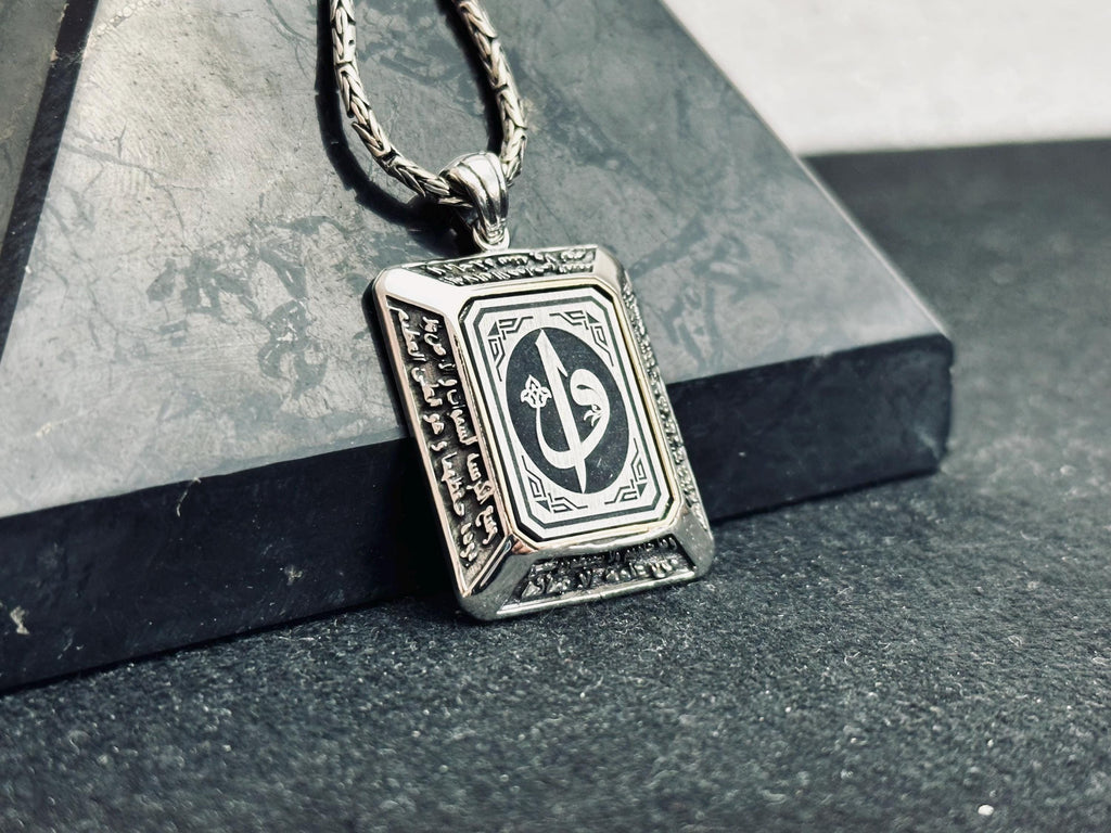 Elif Vav Silver Pendant, Arabic Calligraphy (Handmade Necklace)