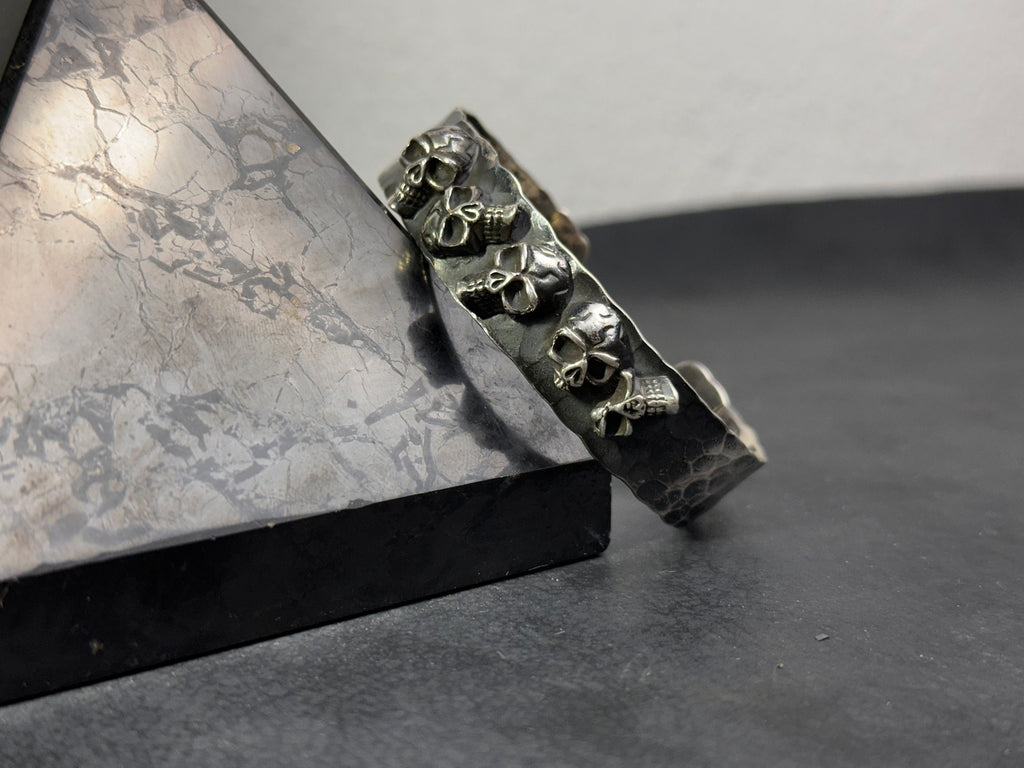 Chunky Sterling Silver Skull Cuff Bracelet (Handmade for Men)