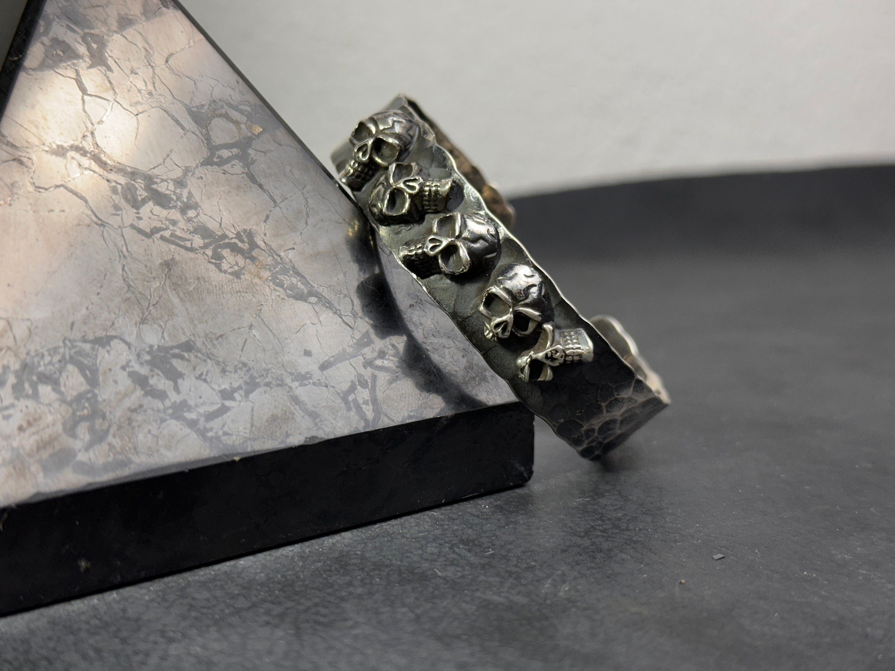 Chunky Sterling Silver Skull Cuff Bracelet (Handmade for Men)