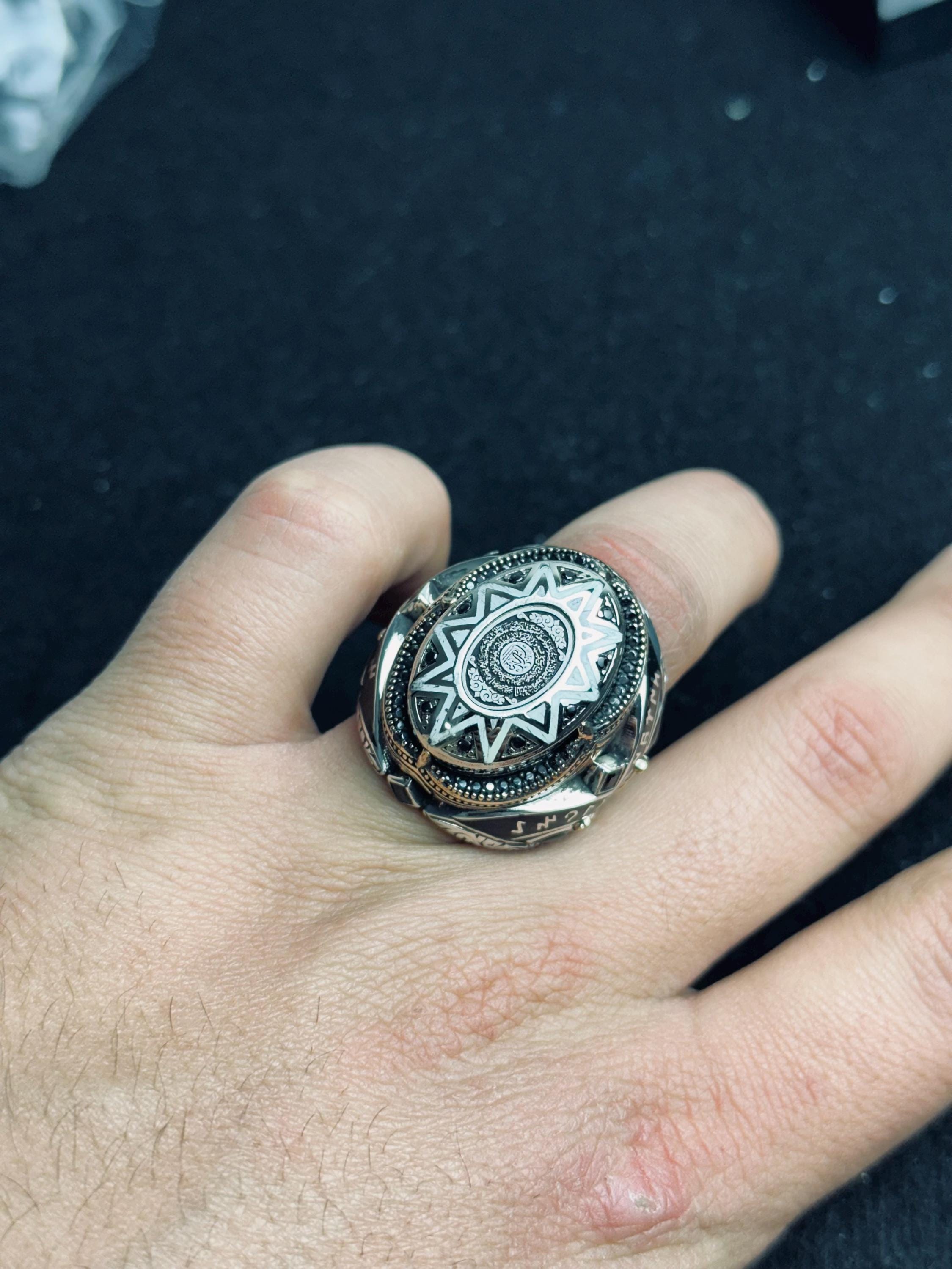 Sterling Silver Seal of Solomon Ring, Ottoman Ethnic Engraved Men Ring, Islamic Symbol Jewelry, Bold Statement Signet Ring, Ramadan Gift
