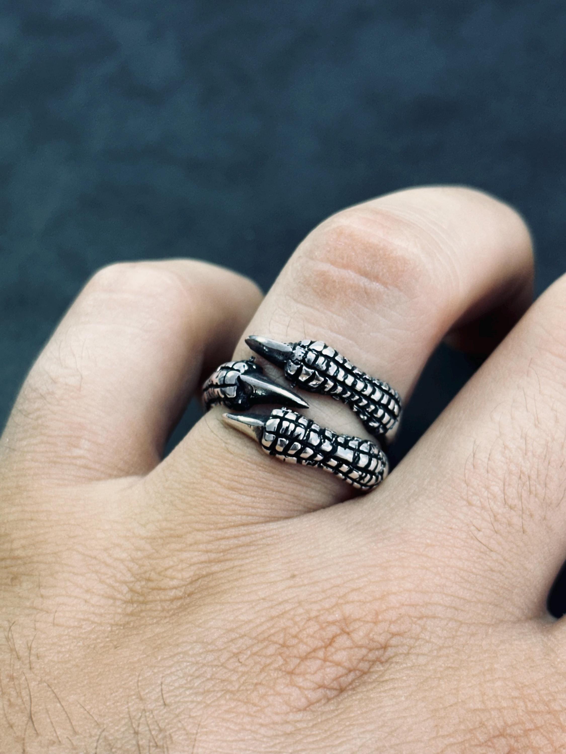 Men's Sterling Silver Claw Ring, Bold Artisan Style (Adjustable)