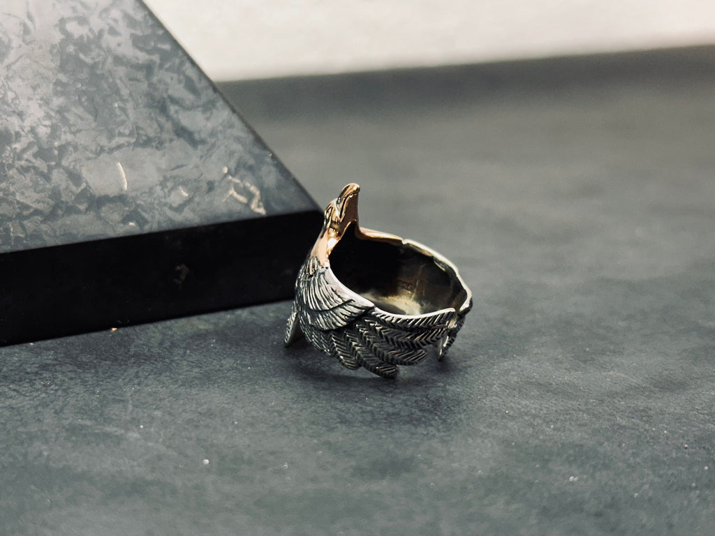Eagle Silver Ring: Oxidized Sterling, Handmade Minimalist Style