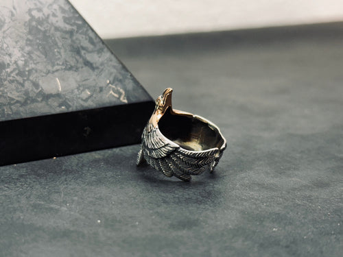 Eagle Silver Ring: Oxidized Sterling, Handmade Minimalist Style