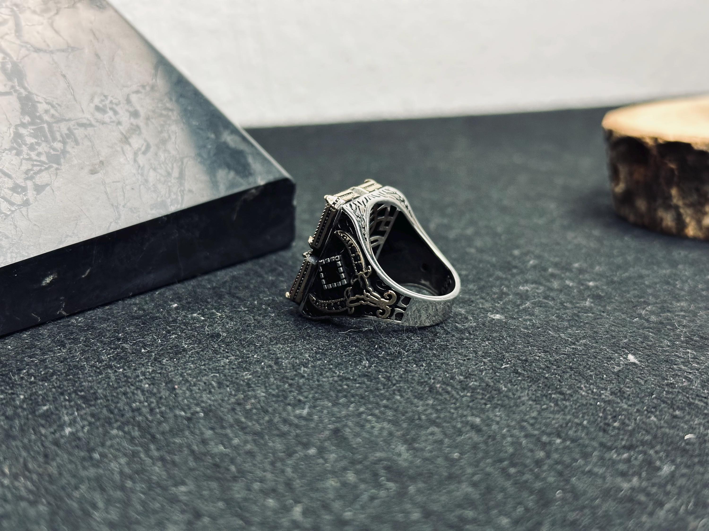 Men’s Ruby Silver Ring - Bold Four Stone Square Handmade Style