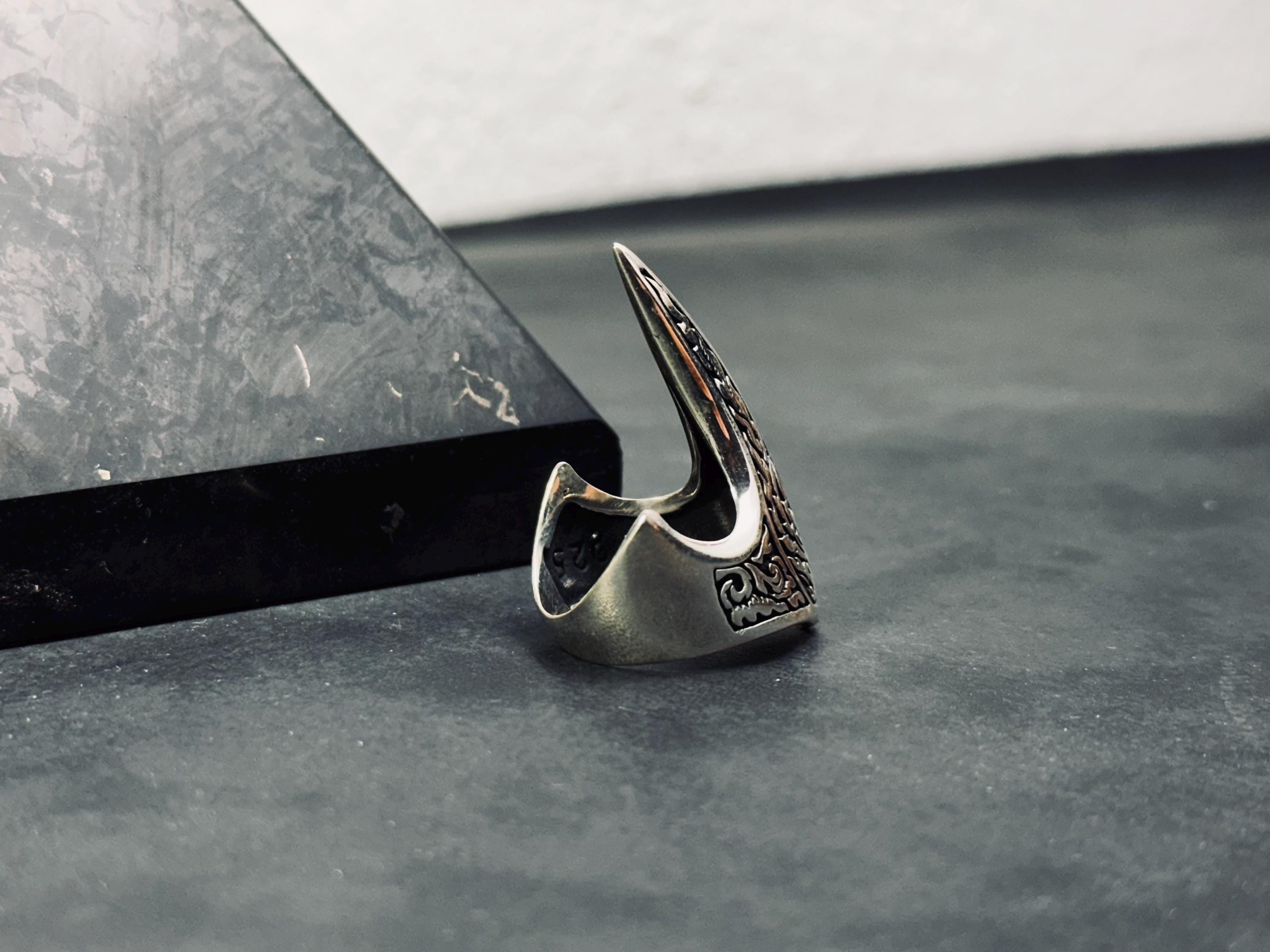 Handmade Sterling Silver Zihgir Thumb Ring – Traditional Turkish Archer Ring, Ottoman Style, Men’s Jewelry, Adjustable Gift Ring