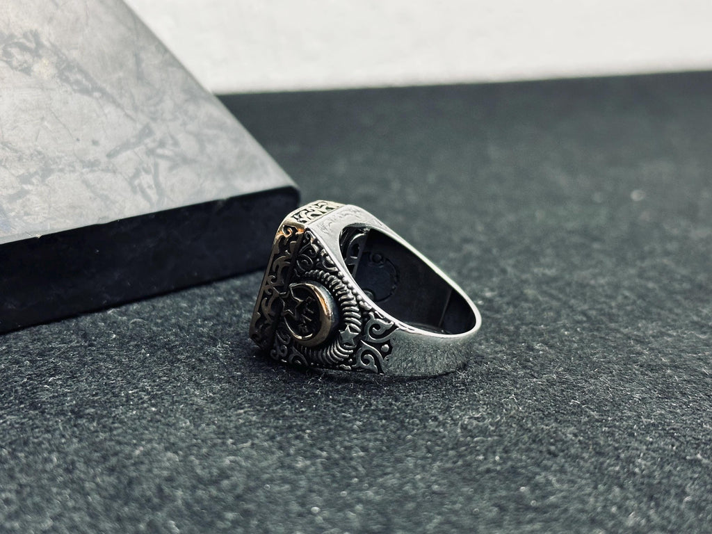 Men's Onyx Ring: Square Ottoman Design - Sterling Silver