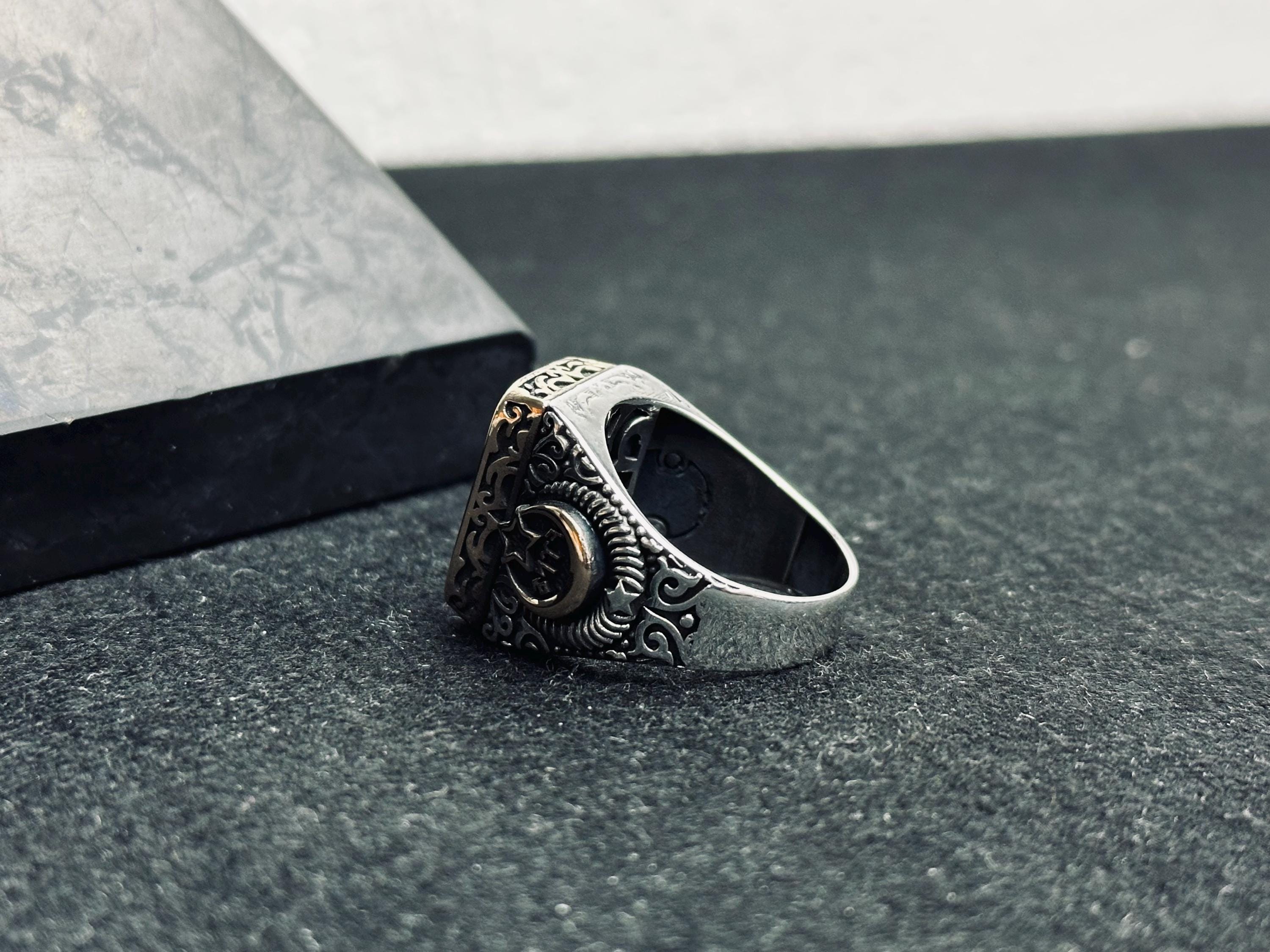 Men's Onyx Ring: Square Ottoman Design - Sterling Silver