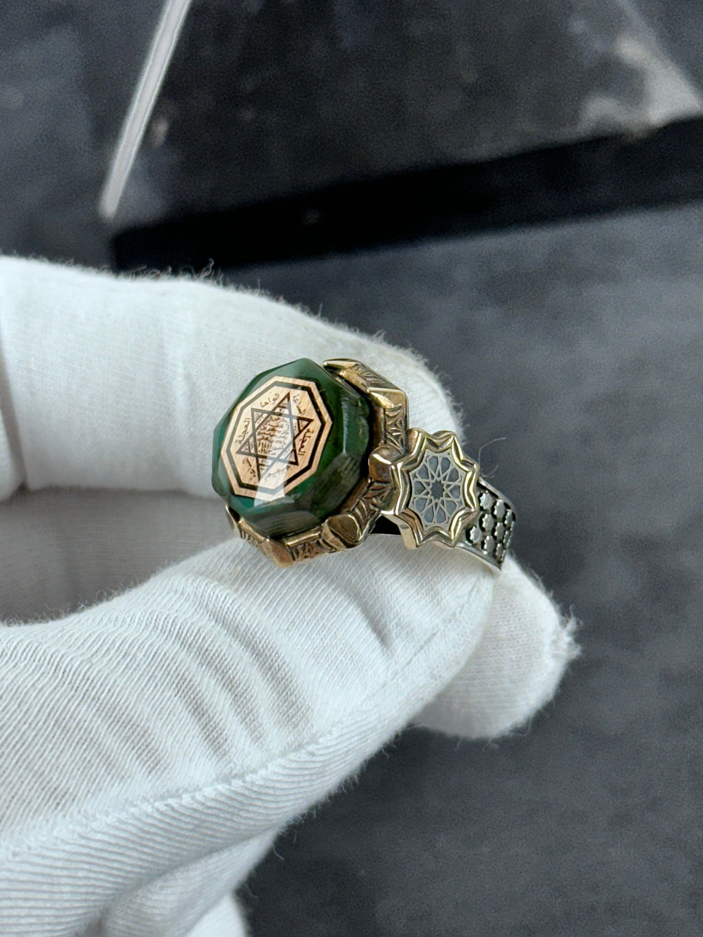 Seal of Solomon Ring: Spiritual Sterling Silver (Kehribar Gemstone)