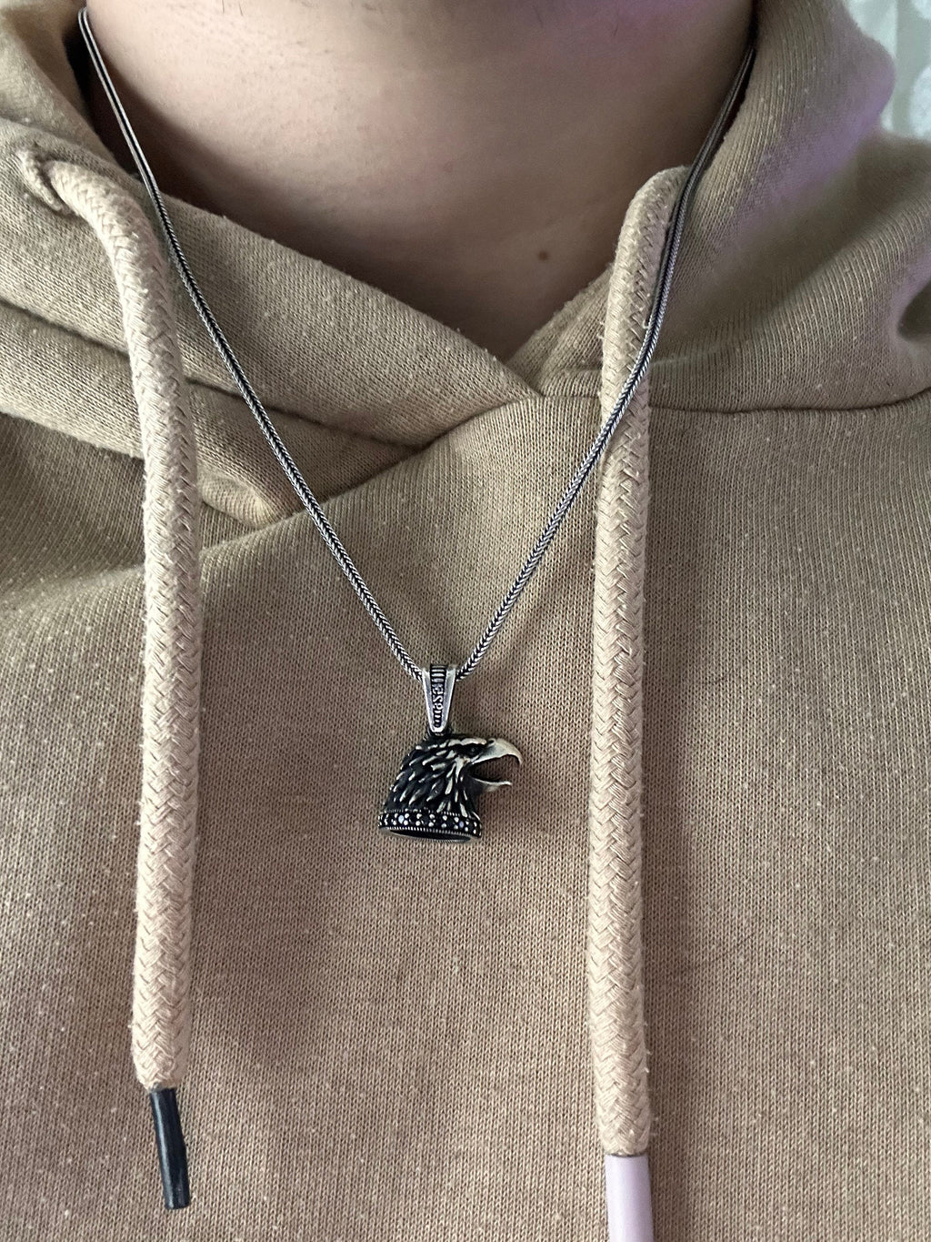 Bird of Prey Necklace, Sterling Silver Hawk Head (Adjustable Chain)