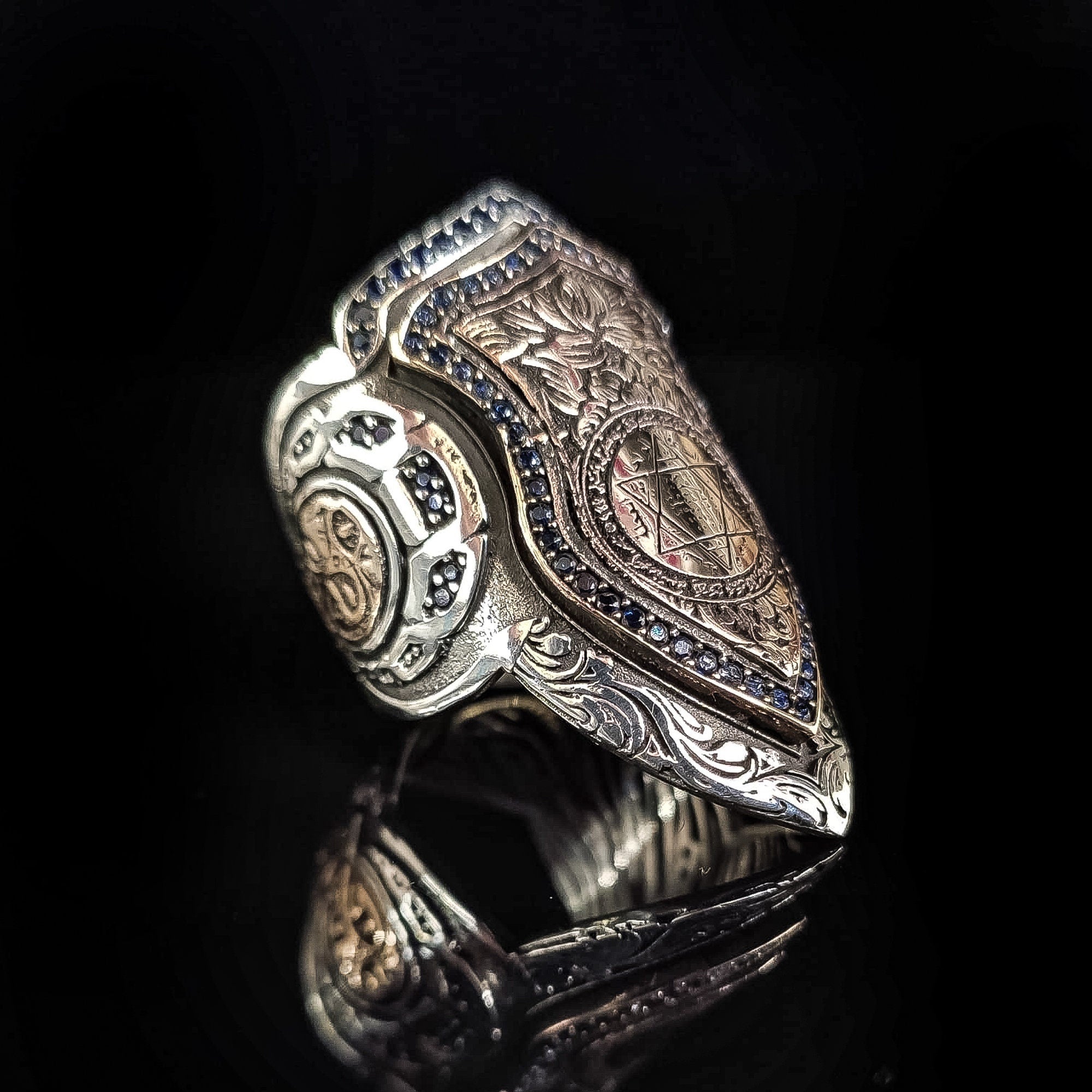 Silver Seal of Solomon Ring, Zihgir Style (Handmade, 925 Sterling)