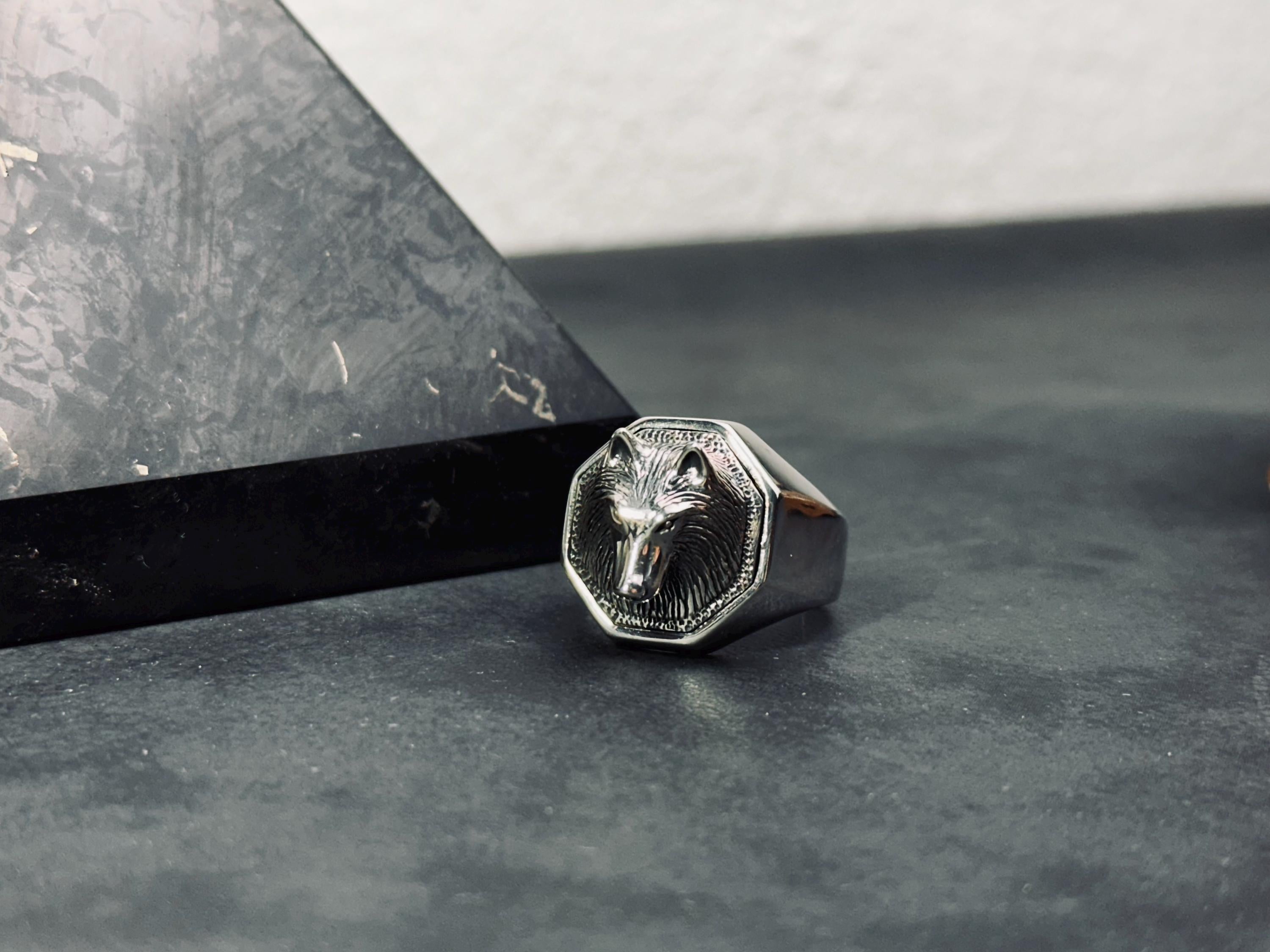 Wolf Statement Ring: Sterling Silver Handmade (Men's Sizes)