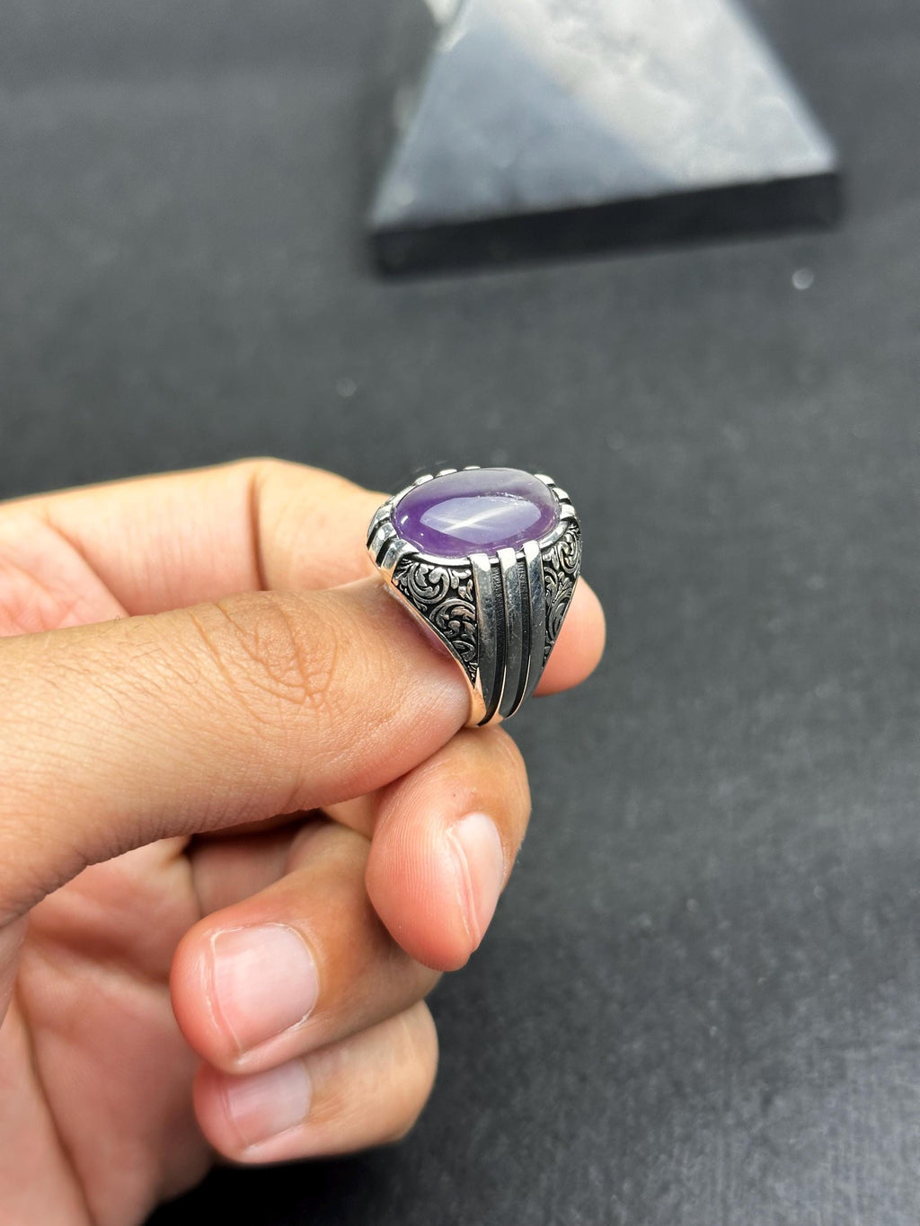 Amethyst Gemstone Ring: Handmade Sterling Silver (Men's Size)