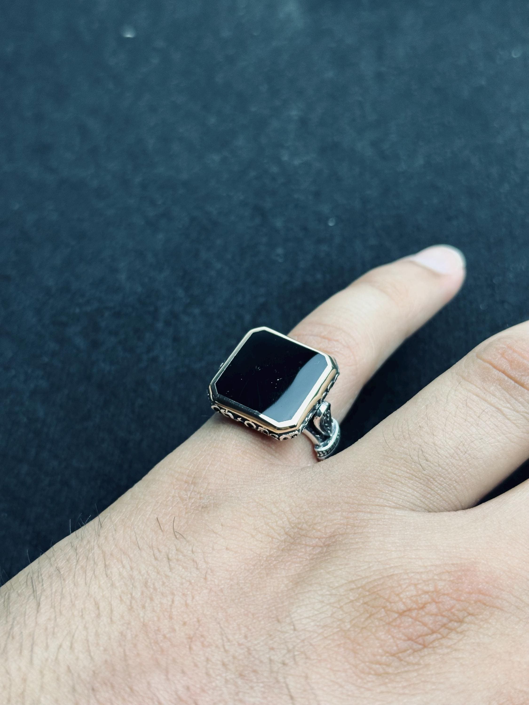 Handmade Silver Ring: Square Onyx Stone Statement (Unisex Size)
