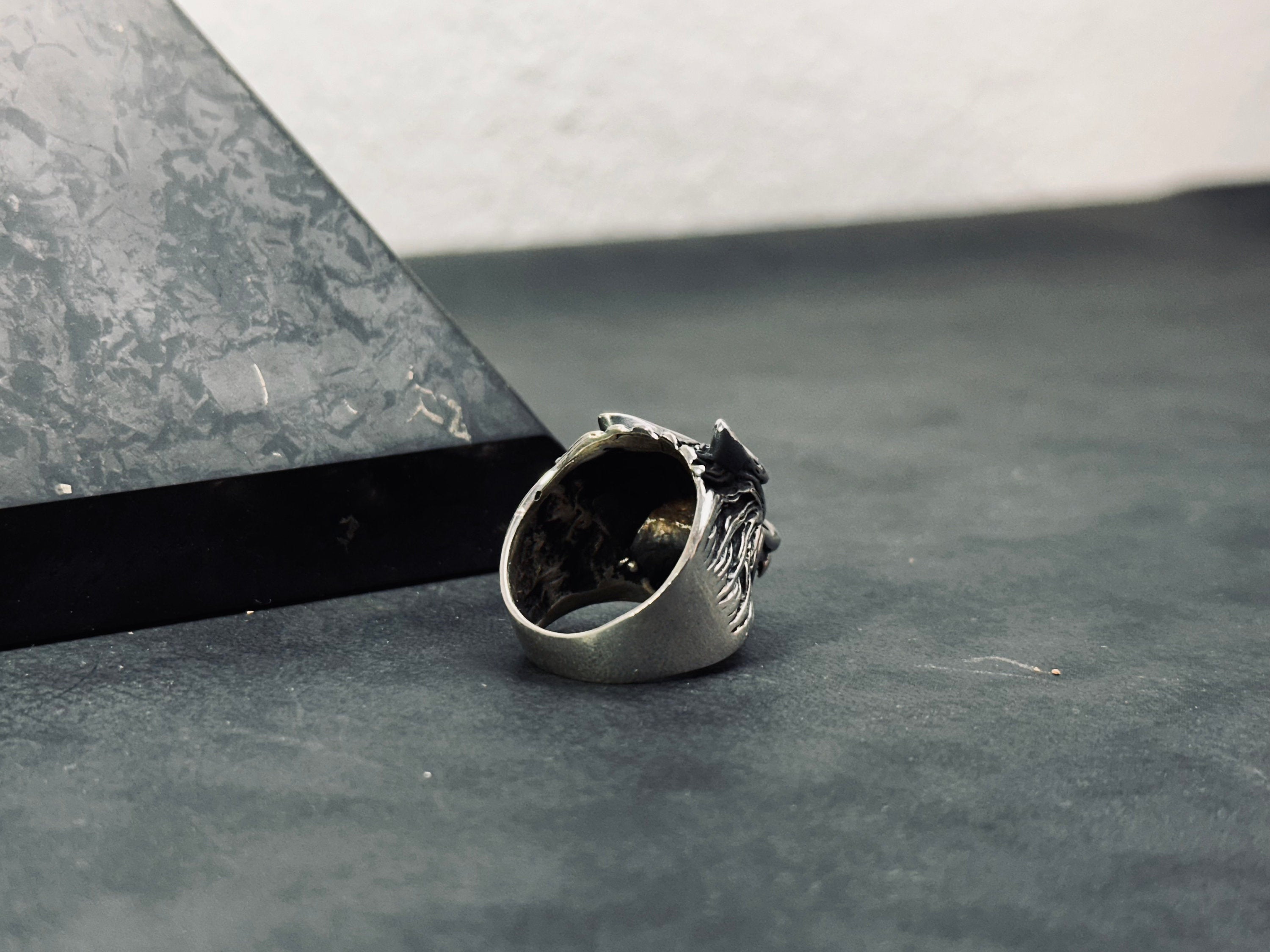 Sterling Silver Wolf Ring, Handmade Animal Design (Men's Size Options)