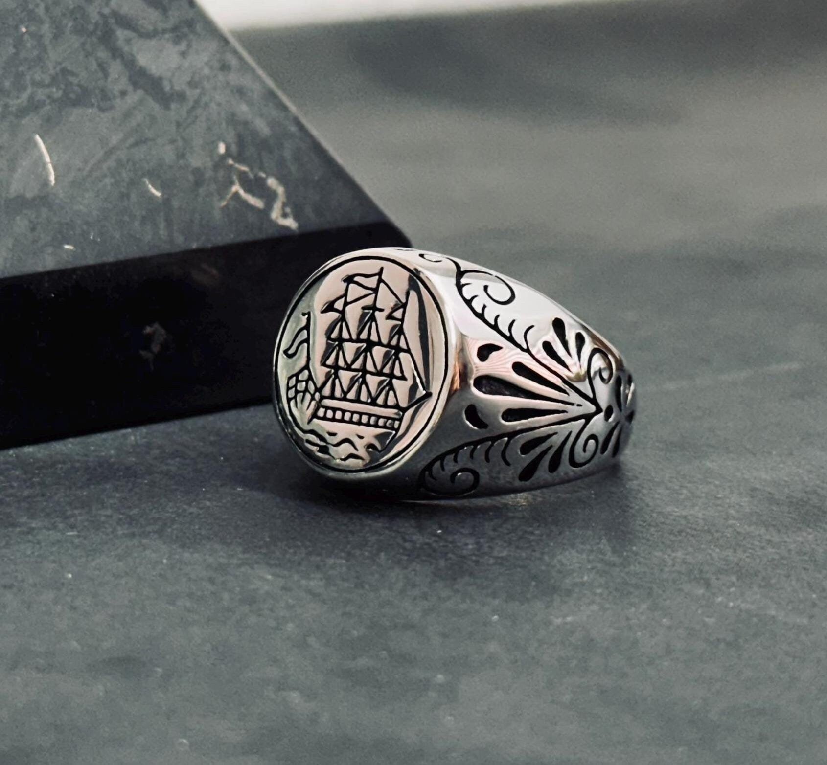 Sterling Silver Ship Ring: Nautical Jewelry (Handmade, Gift Box Included)
