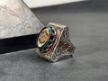 Solomon King Seal Ring: Sterling Silver, Amber Stone - Engraved Detail