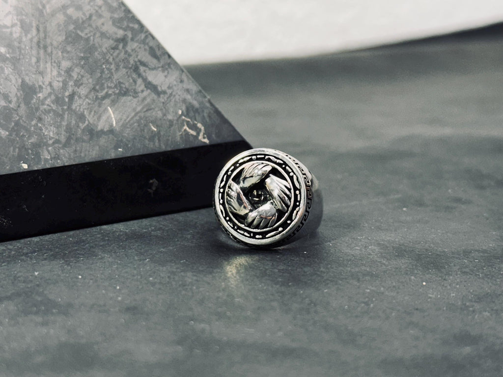 Sterling Silver Handshake Ring: Loyalty and Friendship Symbol