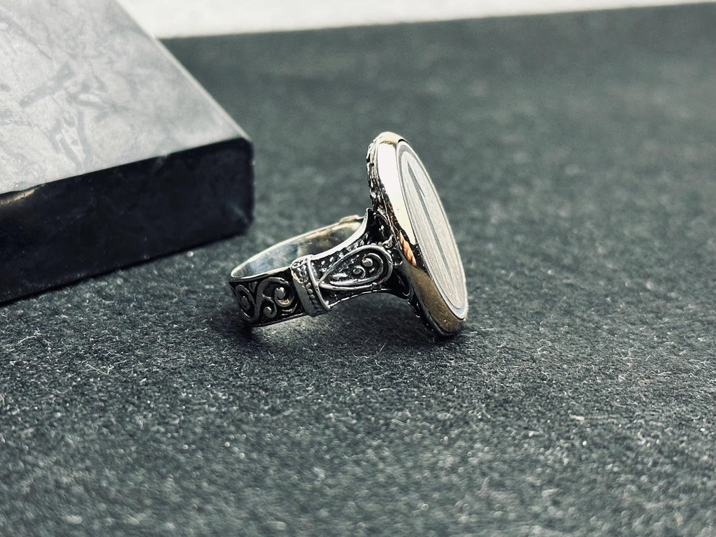 Islamic Sterling Silver Ring Elif Vav Minimalist Oval (Unisex)