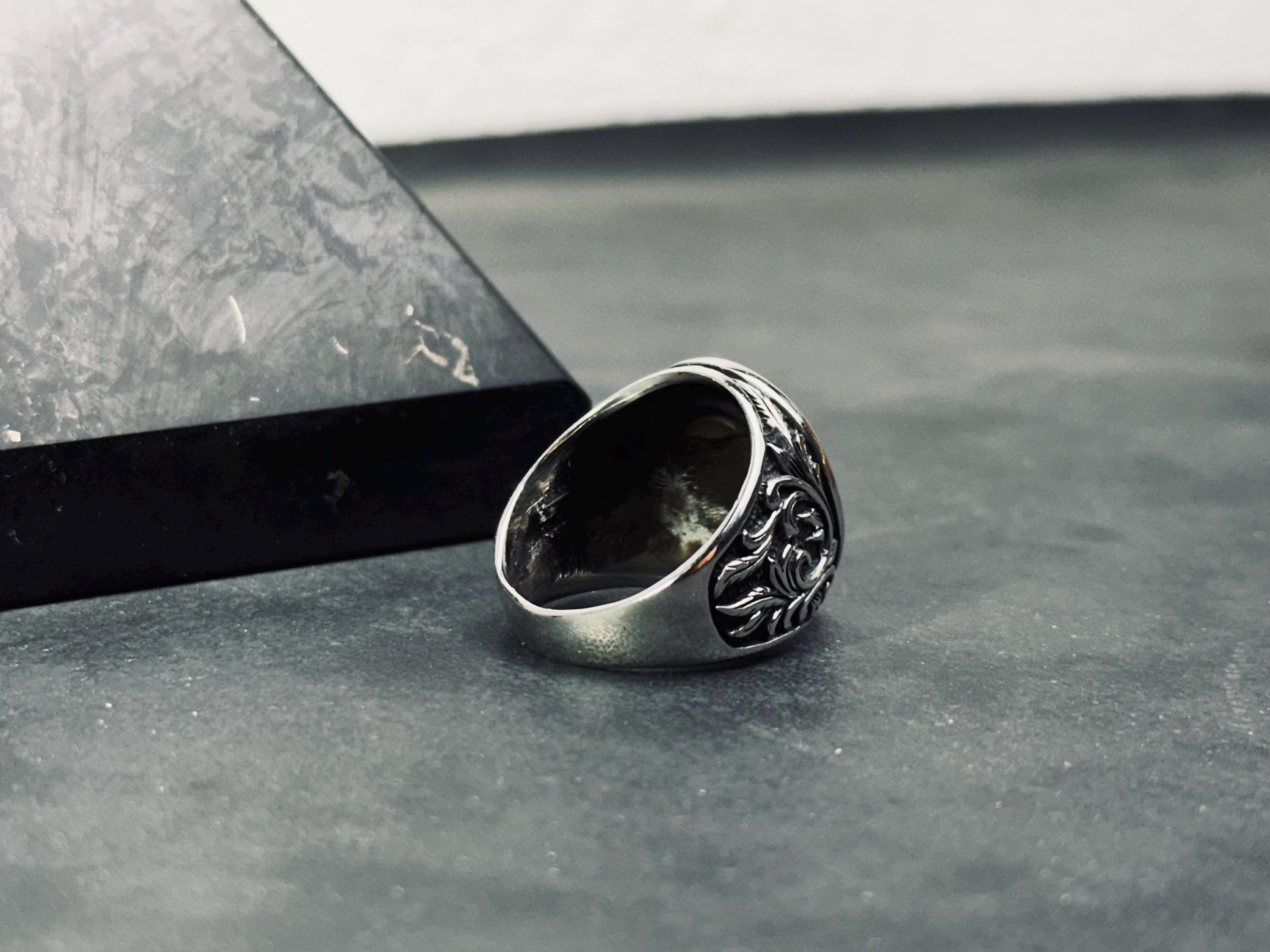 Nordic Eagle Sterling Silver Ring, Oxidized Handmade (Men's Size)