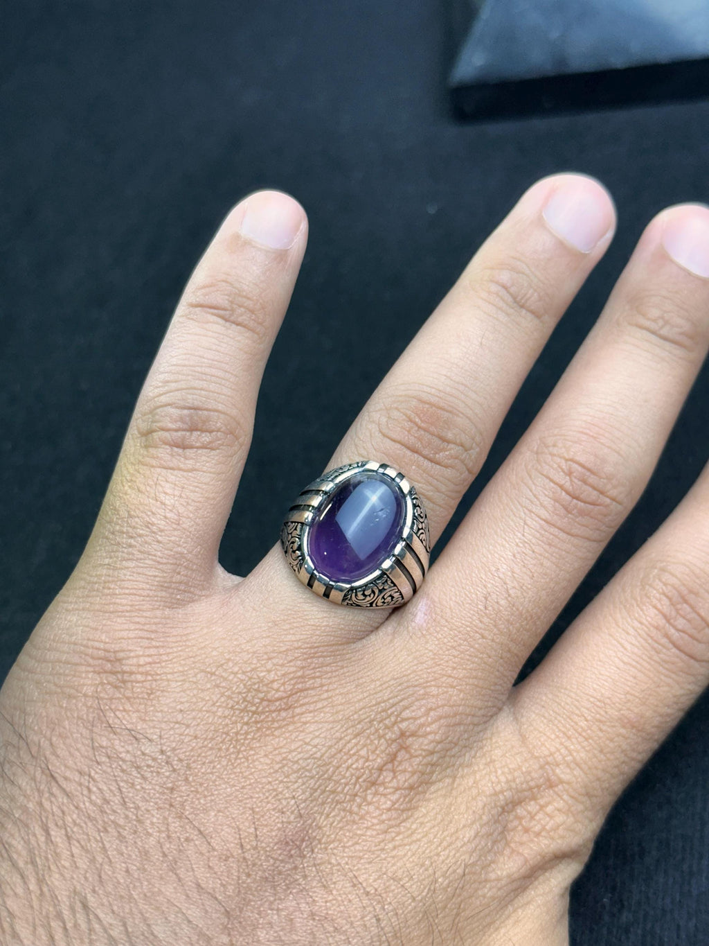 Amethyst Gemstone Ring: Handmade Sterling Silver (Men's Size)