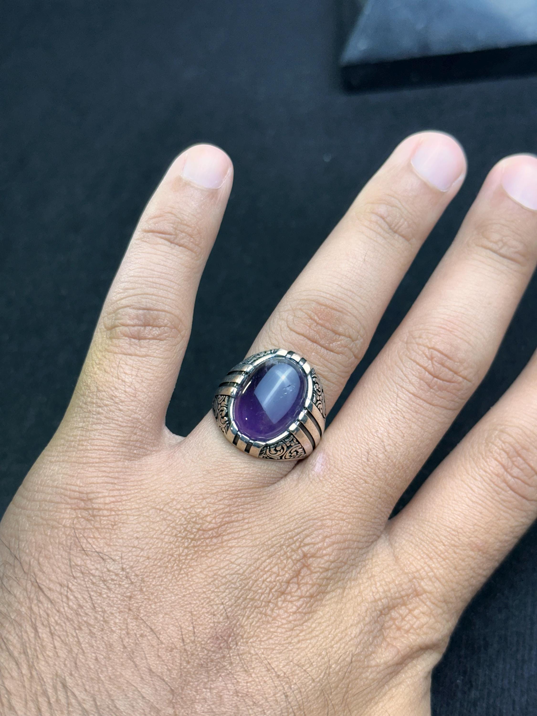 Amethyst Gemstone Ring: Handmade Sterling Silver (Men's Size)