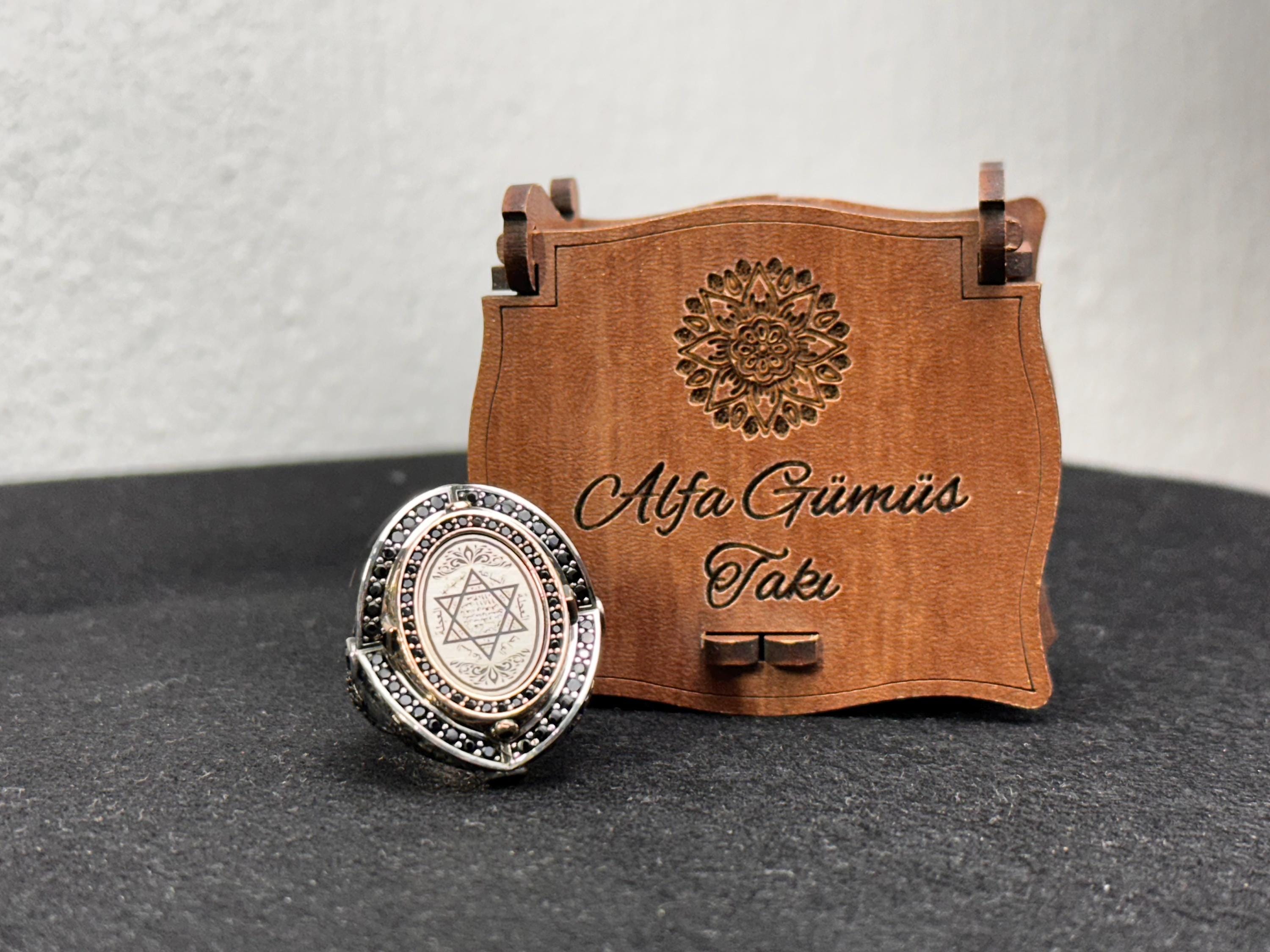 Sterling Silver Solomon Ring - Engraved Star of David Design