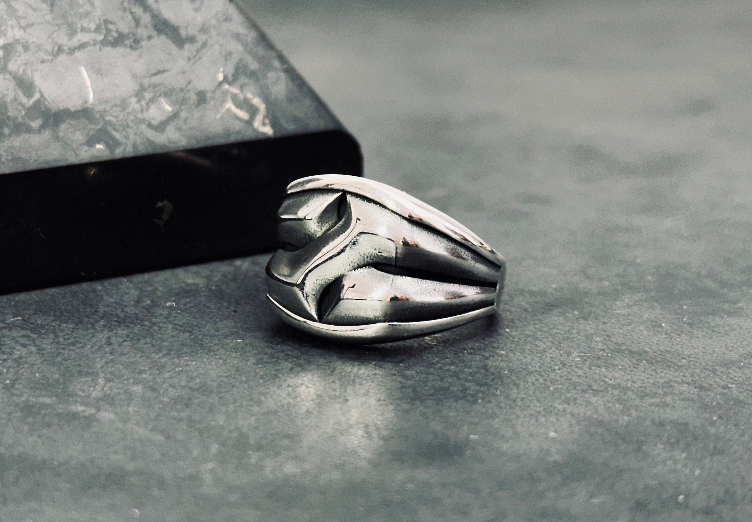 Sterling Silver Ring: Tree Bark Design - Handmade Men's Band